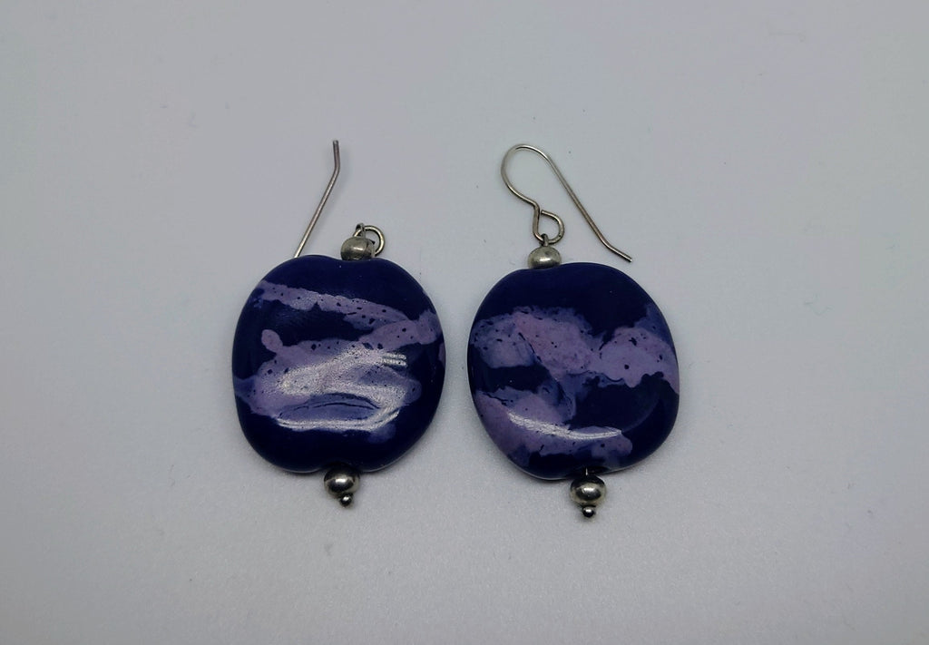 Vintage Earrings Blue Round Dangle Drop Agate/Stone Earrings Costume Jewellery Jewelry Chunky Kitsch Jewellery