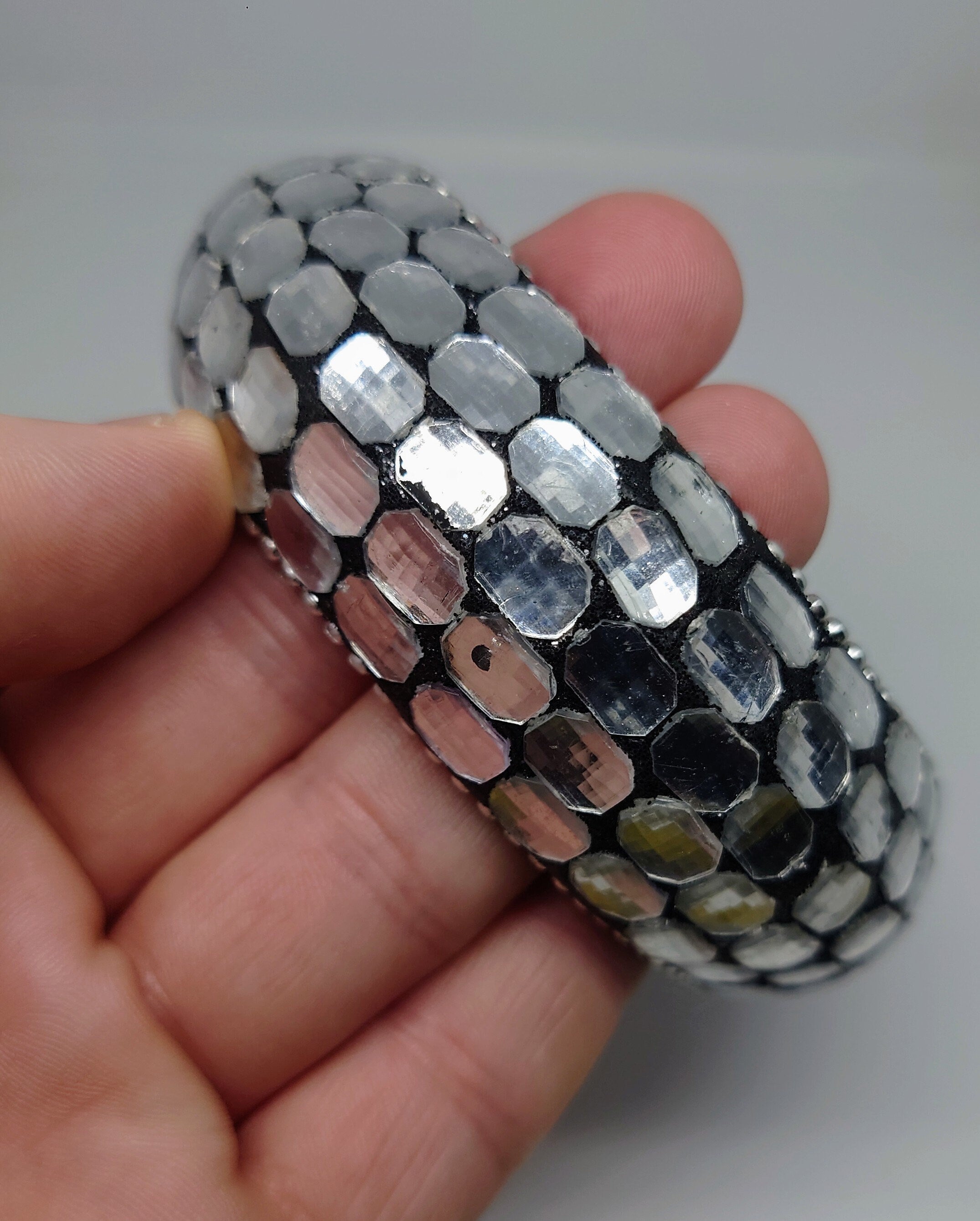 Vintage Bracelet Bangle Diamante faux Diamond Wrist Bangle Retro Silver 1980's Link Beaded Bracelet Chunky Glass Rhinestone