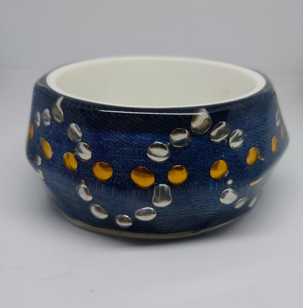 Vintage Chunky Blue Jean  Lucite Bracelet Bangle Blue  Costume Jewellery Jewelry Large Blue Industrial Plastic Bangle Silver Gold Stud