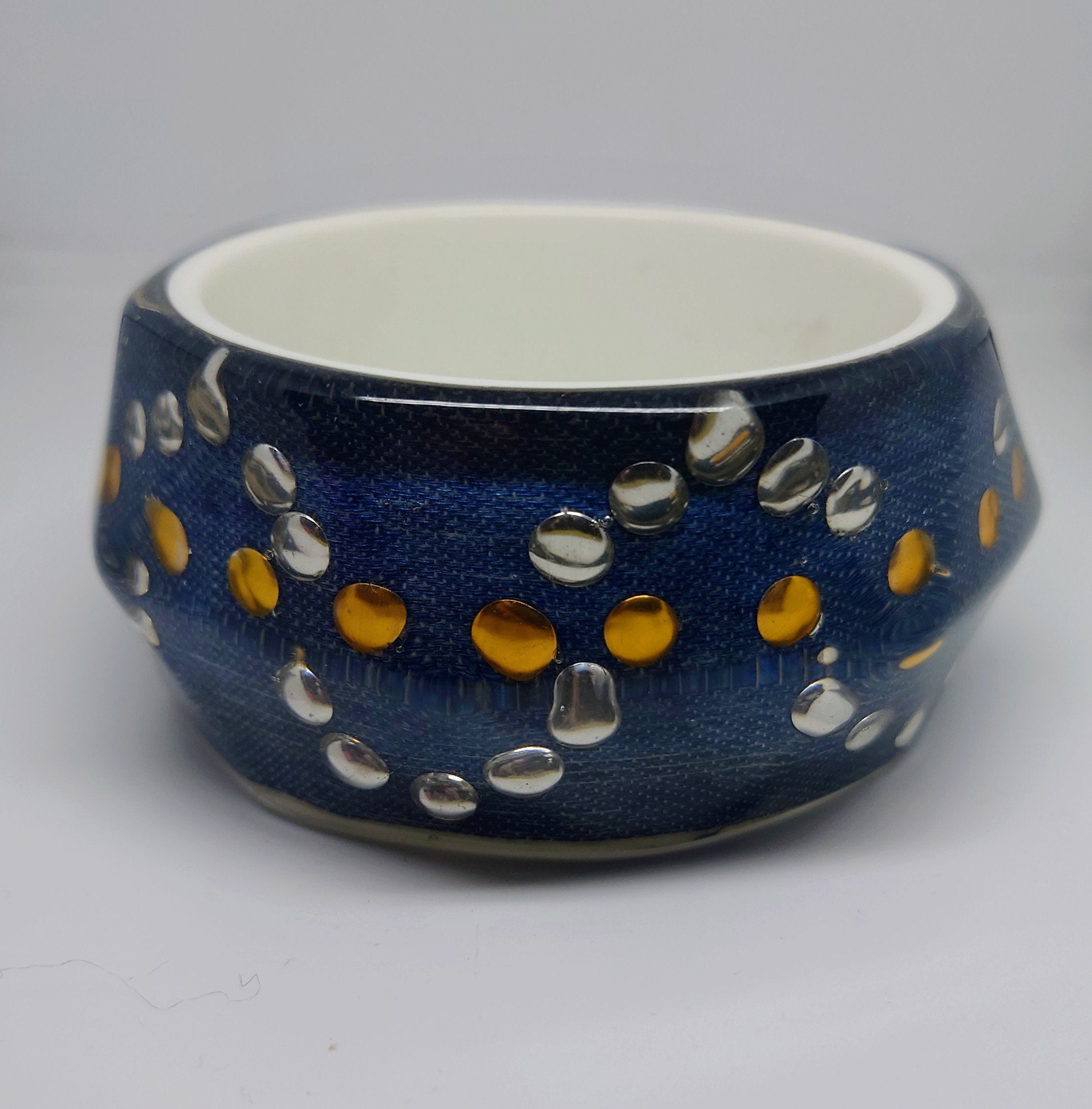 Vintage Chunky Blue Jean  Lucite Bracelet Bangle Blue  Costume Jewellery Jewelry Large Blue Industrial Plastic Bangle Silver Gold Stud