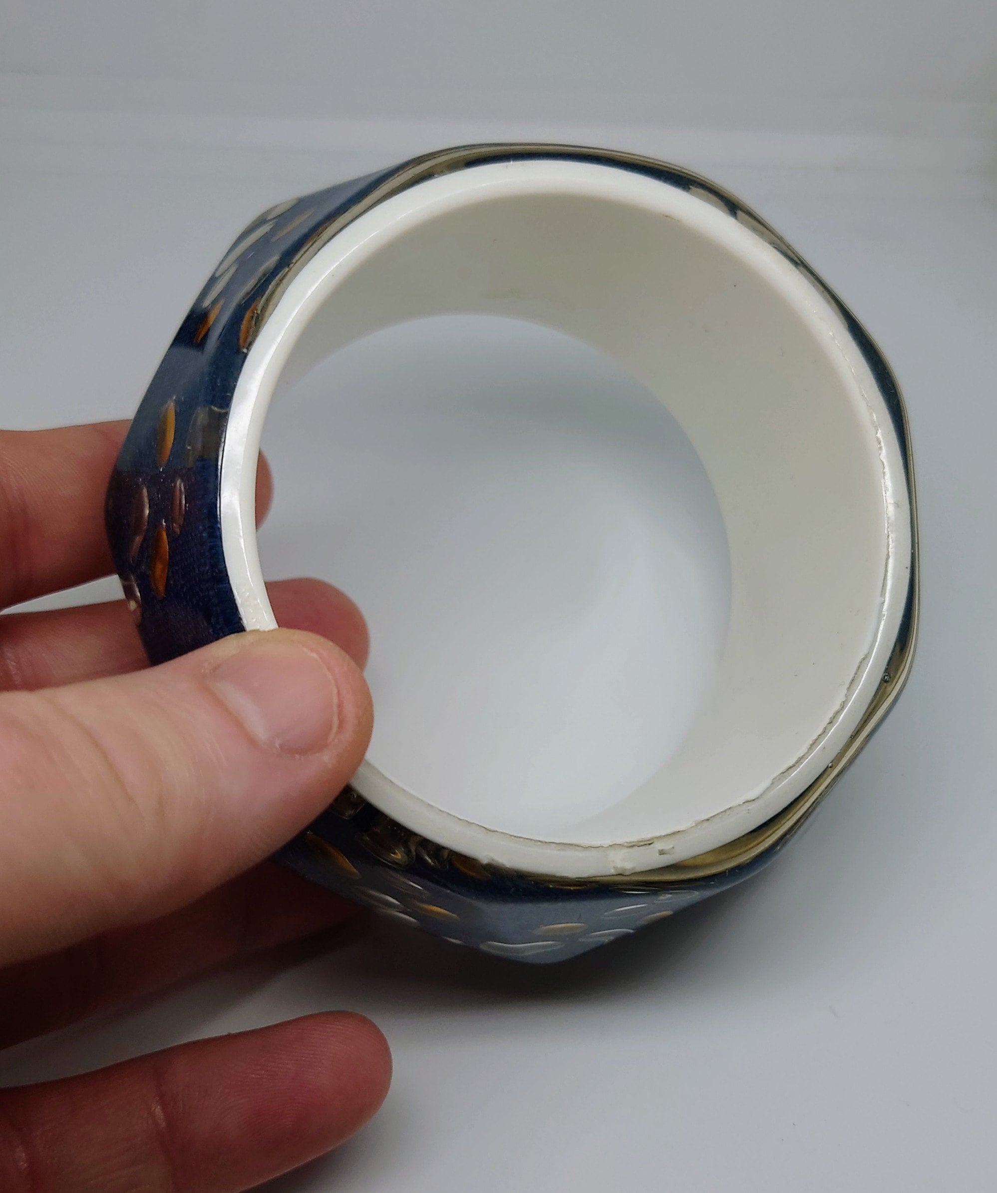 Vintage Chunky Blue Jean  Lucite Bracelet Bangle Blue  Costume Jewellery Jewelry Large Blue Industrial Plastic Bangle Silver Gold Stud