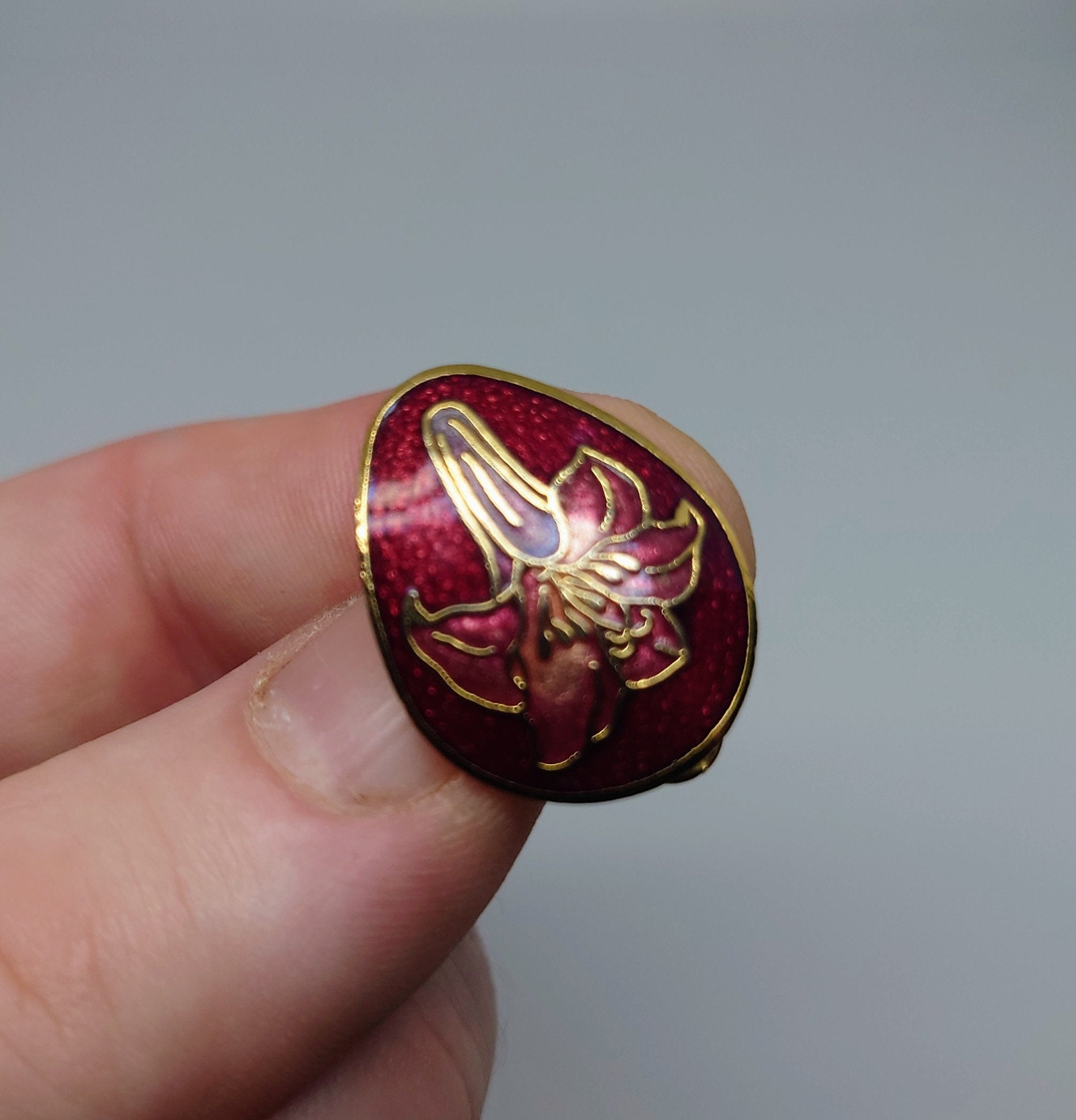Vintage Cloisonne Enamel Clip on  Earrings Floral Flower Earrings Gold Tone Metal Costume Jewellery Jewelry