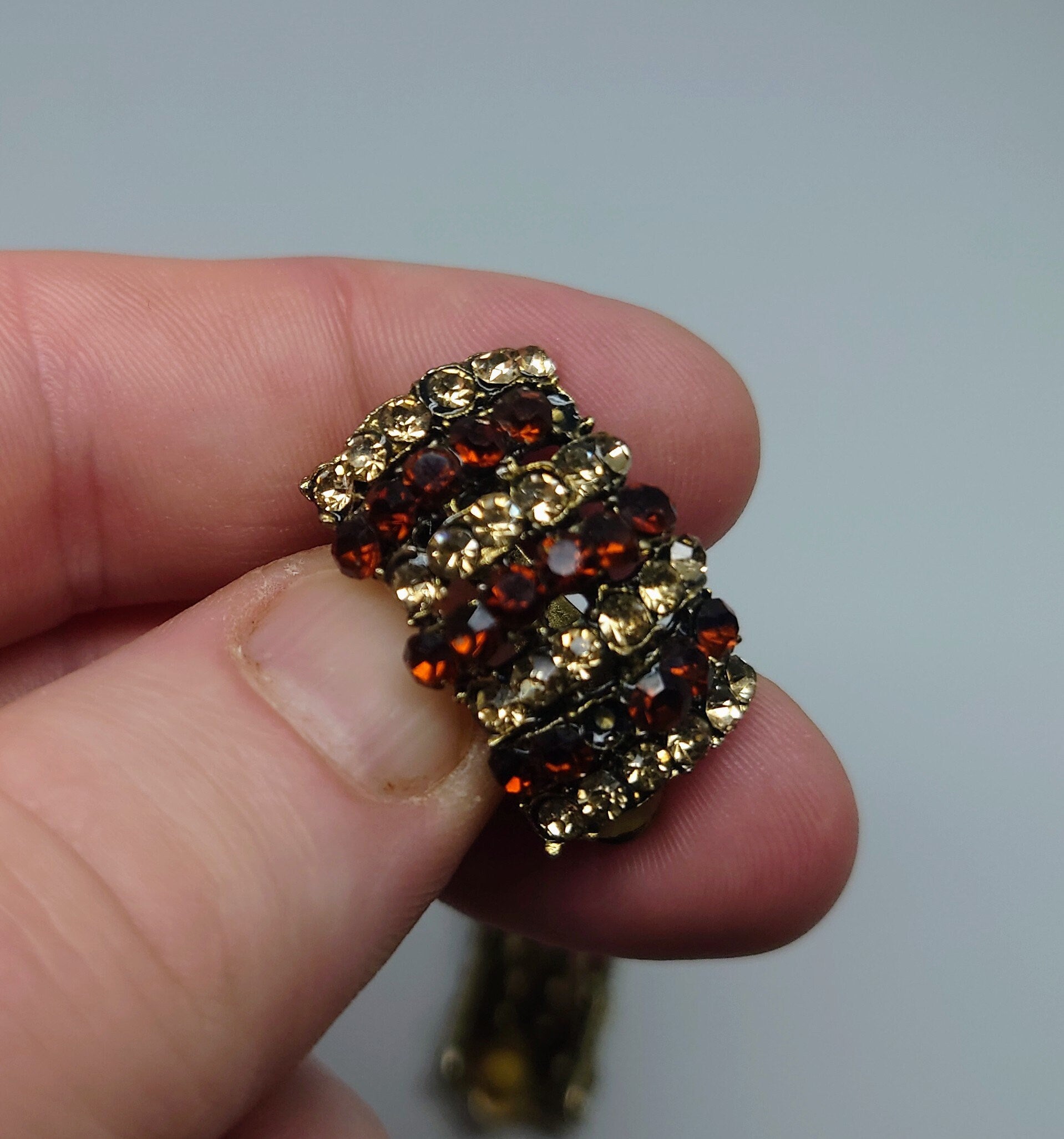 Vintage Earrings Gold Diamond Clip on Earrings Diamanté Rhinestone Retro Gold Costume Jewellery Jewelry topaz rhinestone