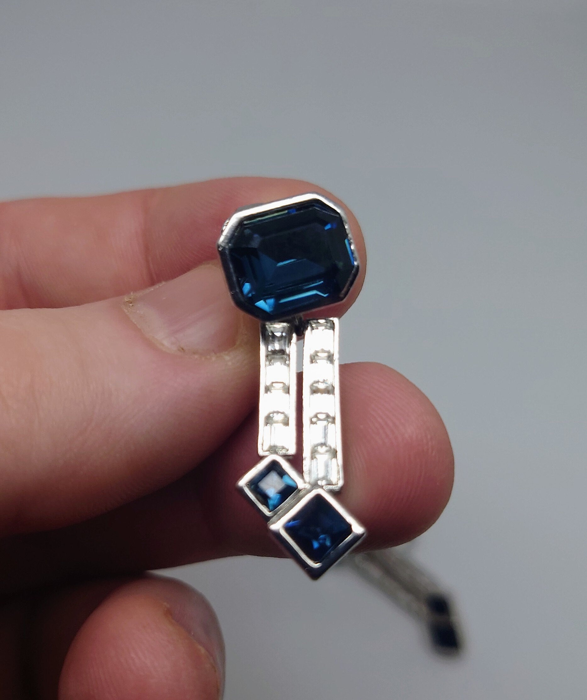 Sapphire Earrings Vintage  Drop Blue and and White Rhinestone Gold Tone Costume Jewellery  Earrings Diamond Earrings laddies jewellery