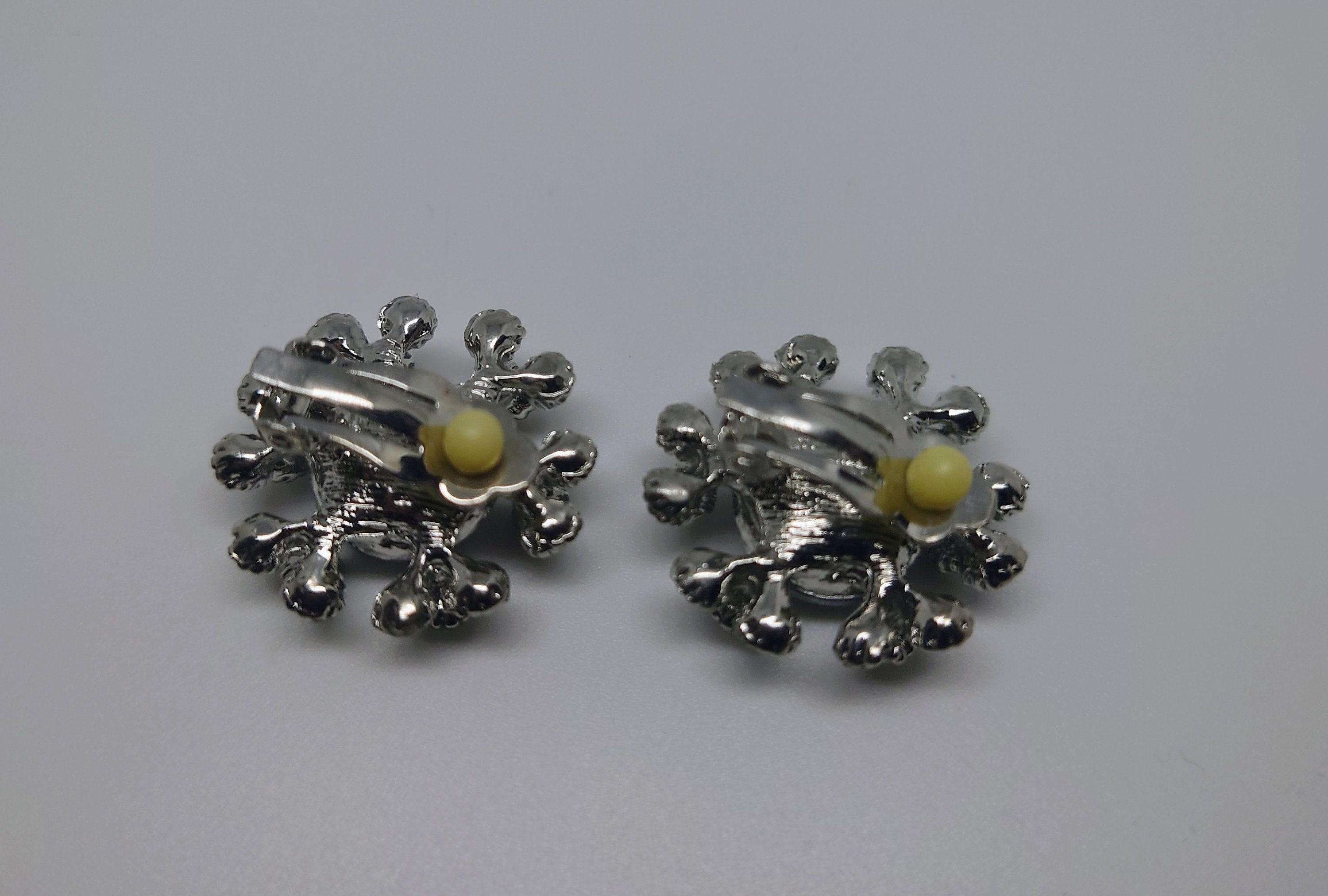 Vintage Diamond Rhinestone Crystal Clip On Earrings Silver Tone Diamond Rhinestone Diamante Costume Jewellery Jewelry Wedding Jewelry