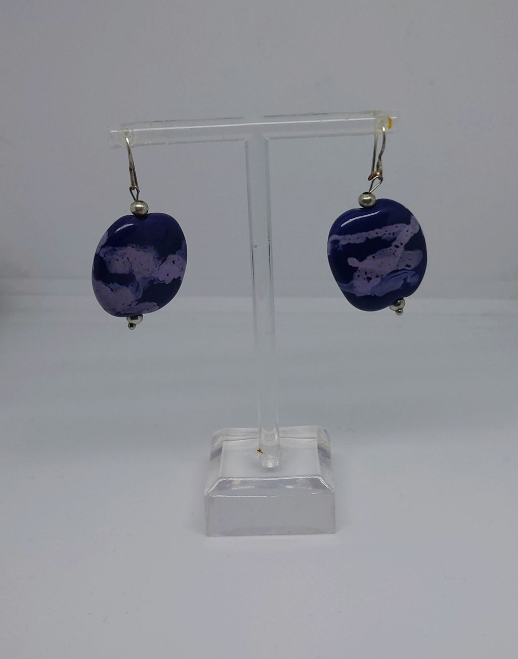 Vintage Earrings Blue Round Dangle Drop Agate/Stone Earrings Costume Jewellery Jewelry Chunky Kitsch Jewellery