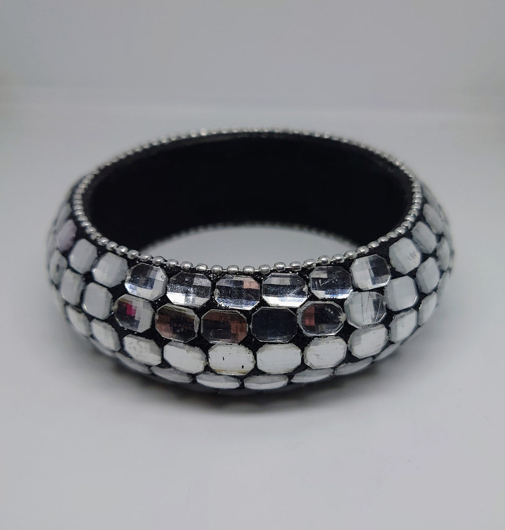Vintage Bracelet Bangle Diamante faux Diamond Wrist Bangle Retro Silver 1980's Link Beaded Bracelet Chunky Glass Rhinestone