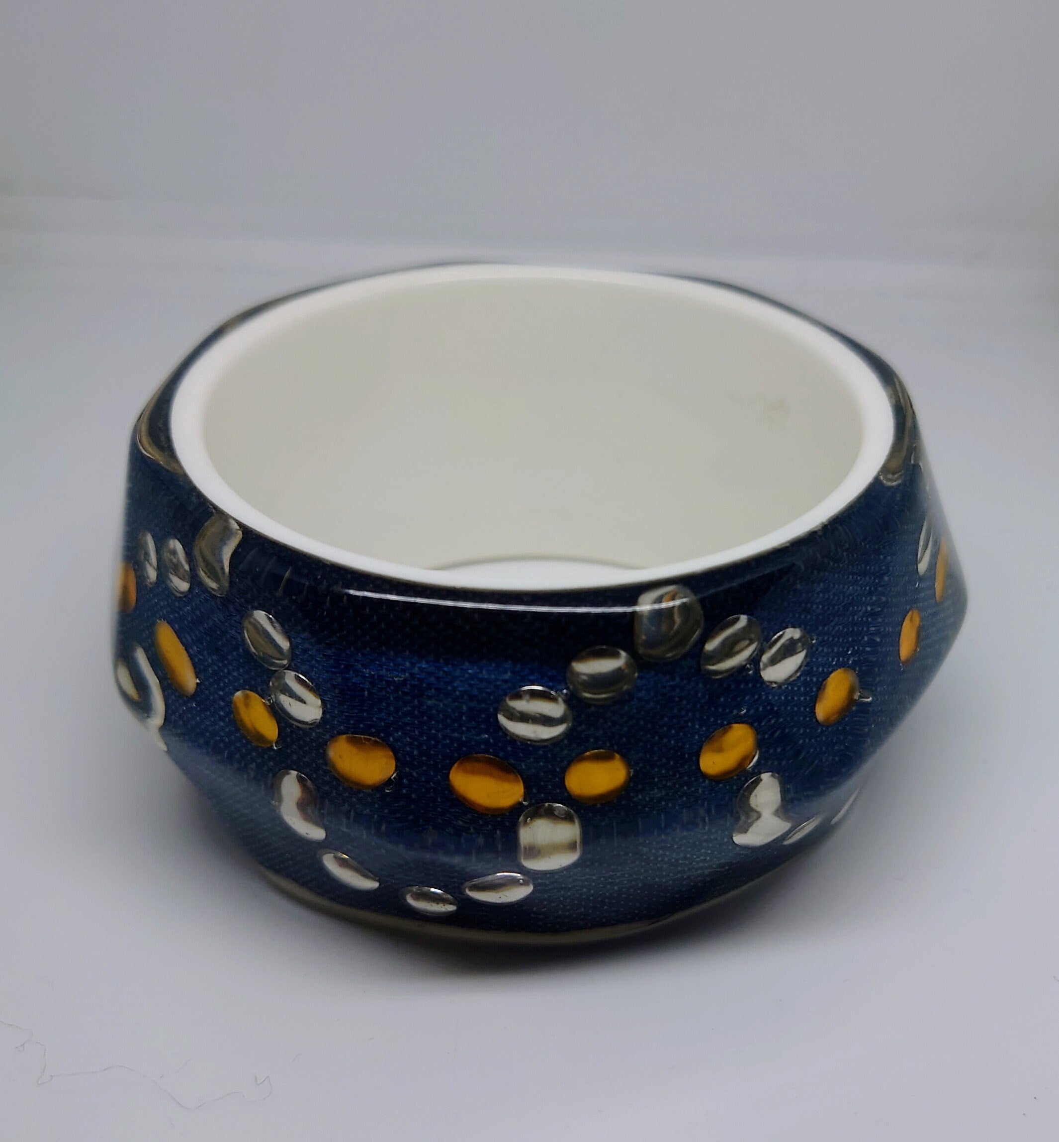 Vintage Chunky Blue Jean  Lucite Bracelet Bangle Blue  Costume Jewellery Jewelry Large Blue Industrial Plastic Bangle Silver Gold Stud