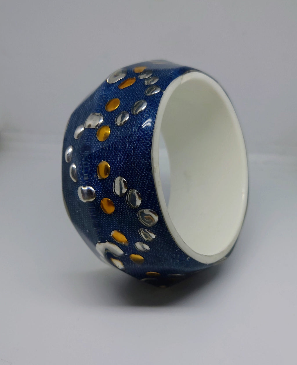 Vintage Chunky Blue Jean  Lucite Bracelet Bangle Blue  Costume Jewellery Jewelry Large Blue Industrial Plastic Bangle Silver Gold Stud