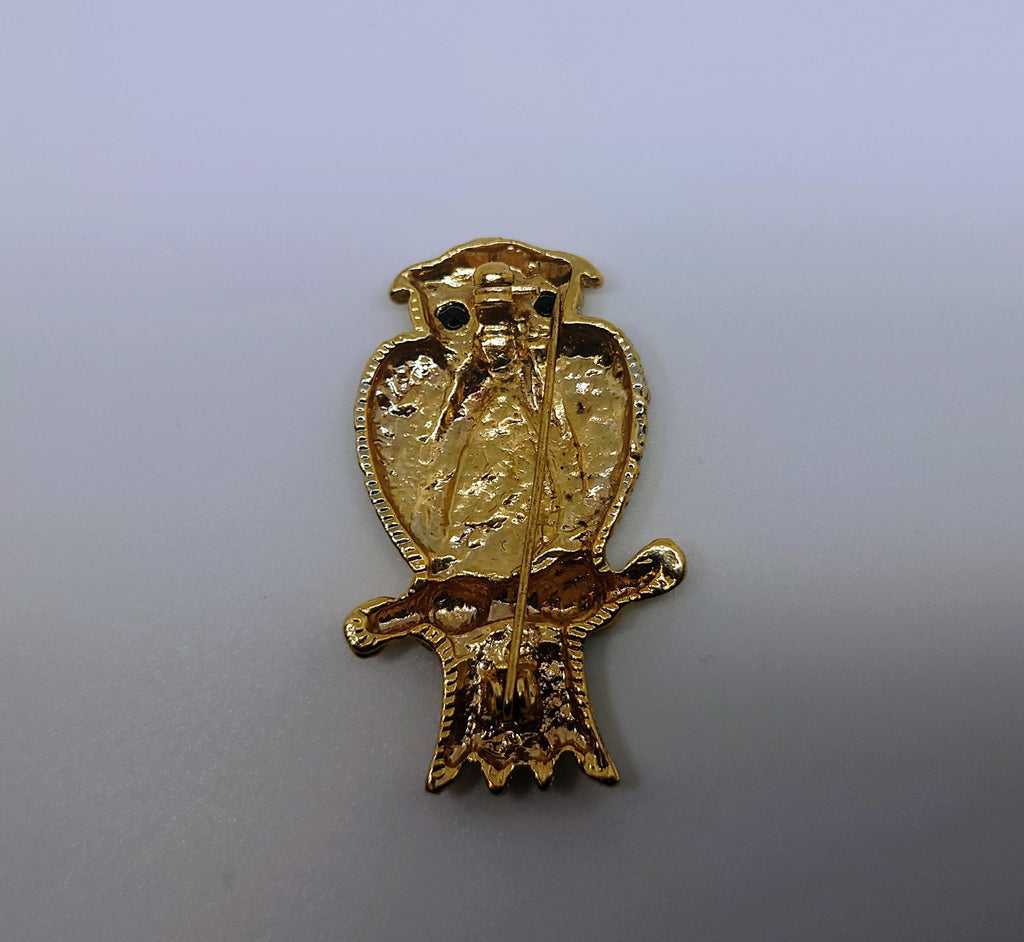 Vintage Gold Owl Brooch Amber Rhinestone Costume Jewellery Jewelry Vintage Bird Pin