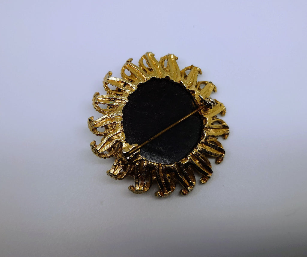 Vintage Brooch Gold Amber Glass Rhinestone Costume Jewellery Jewelry Chunky Glass Brooch Pin Amber Floral Leaf Pin