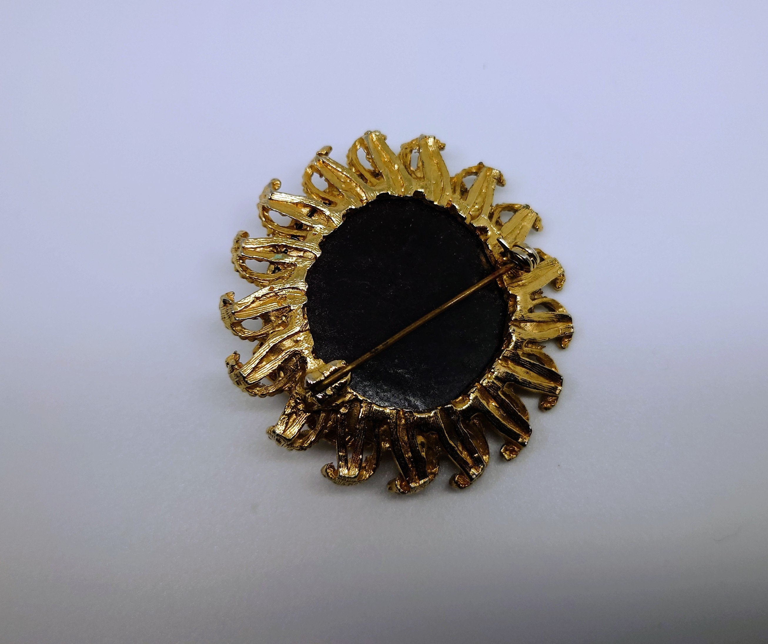 Vintage Brooch Gold Amber Glass Rhinestone Costume Jewellery Jewelry Chunky Glass Brooch Pin Amber Floral Leaf Pin
