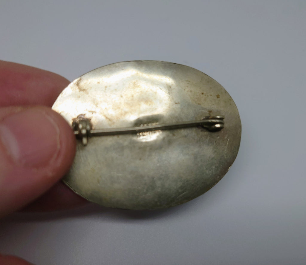 Vintage Mother of Pearl/Abalone Inlay Brooch Pin Vintage Costume Jewellery Jet Black Silver Pin