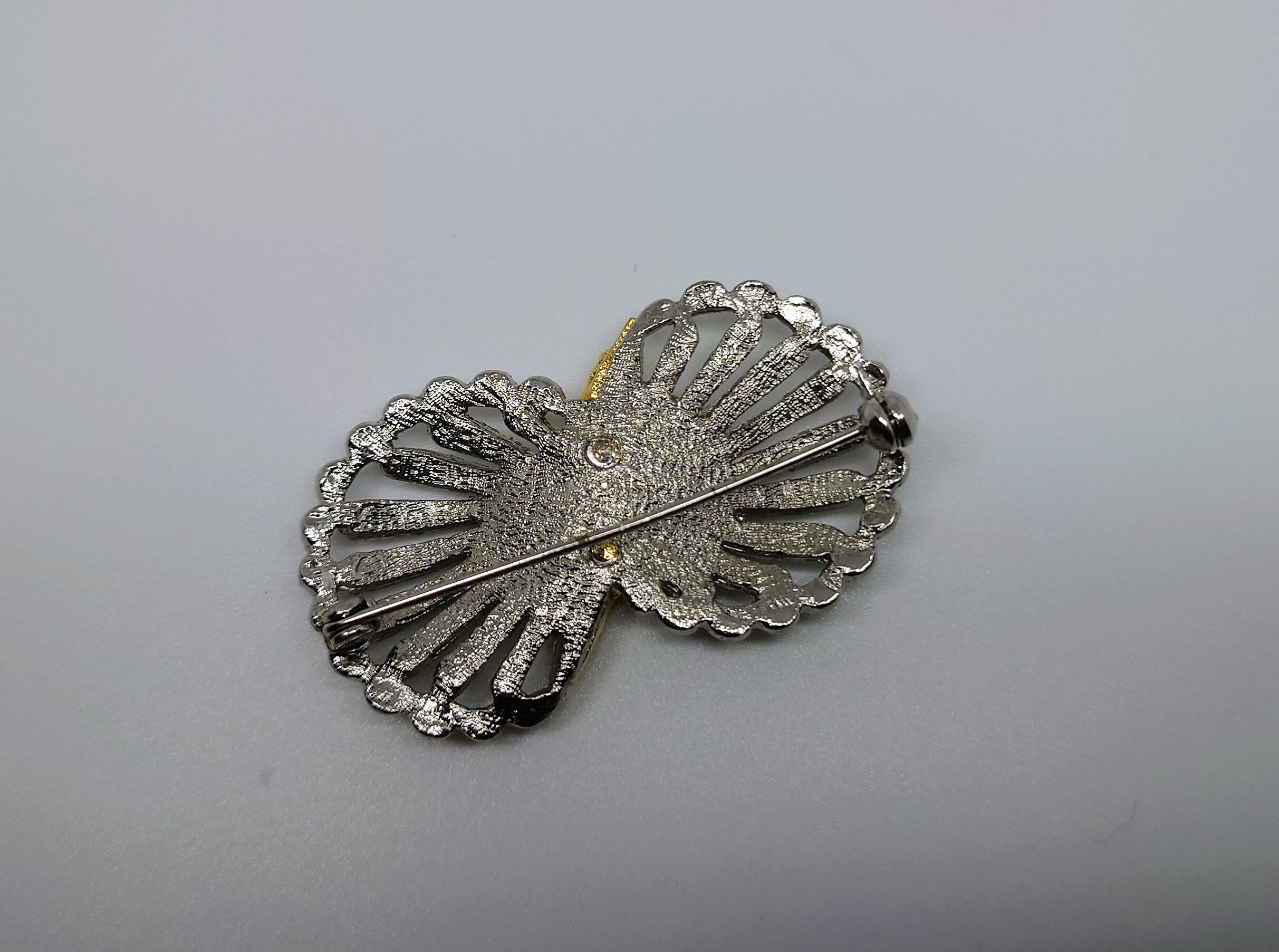 Bow Pin Vintage Brooch Gold and Silver Bow Brooch Pin Costume Jewellery Jewelry Decorative Jewellery Art Deco Style Silver Tone Metal