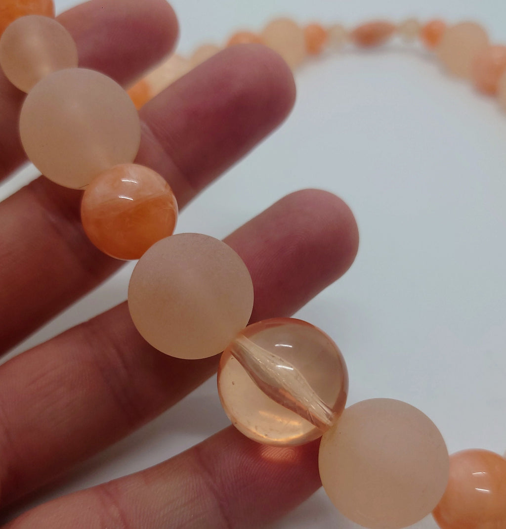 Vintage Necklace Orange Beaded Round Necklace Retro Costume Jewellery Jewelry Peach Screw Clasp Peach Pastel