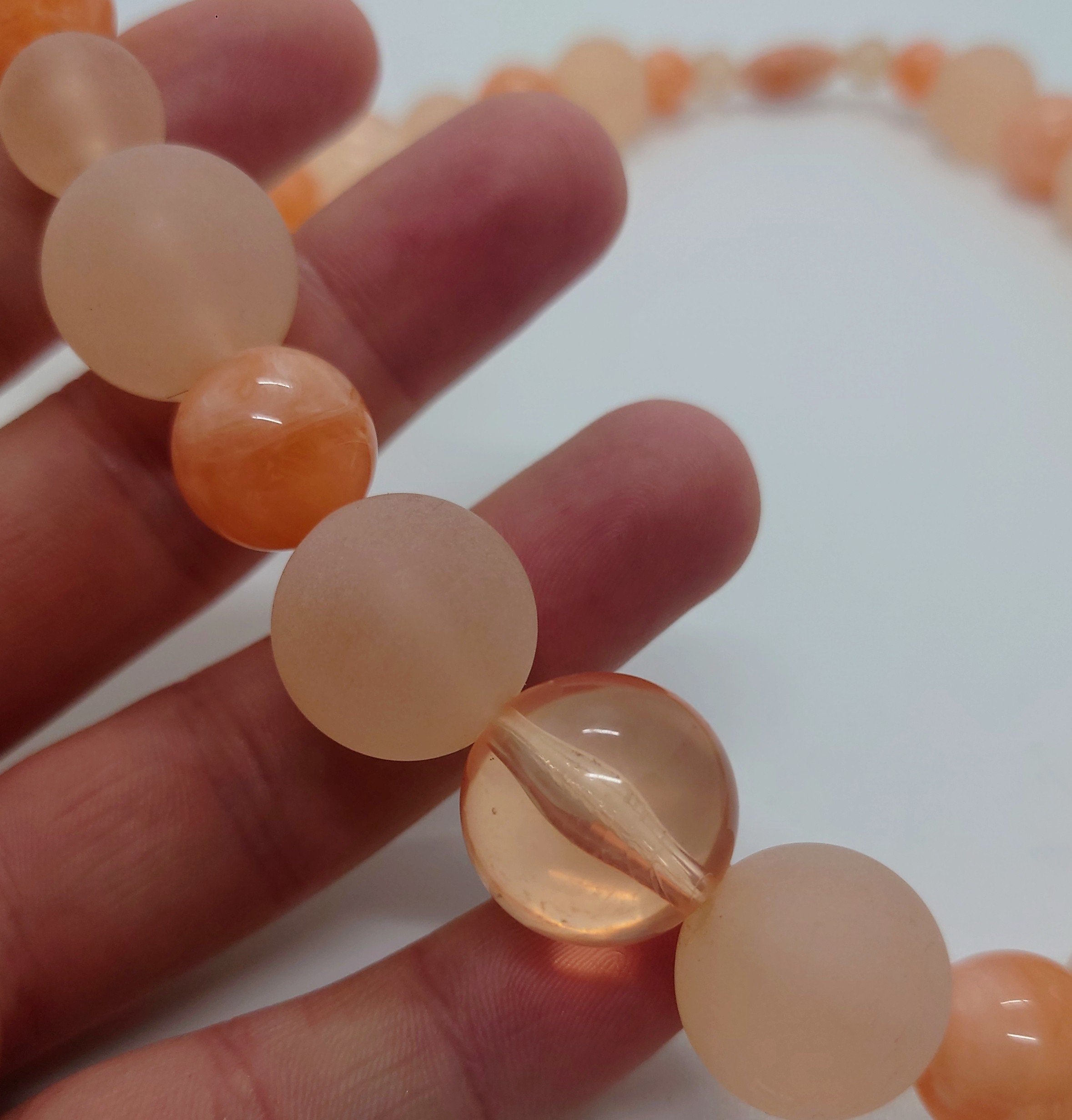 Vintage Necklace Orange Beaded Round Necklace Retro Costume Jewellery Jewelry Peach Screw Clasp Peach Pastel
