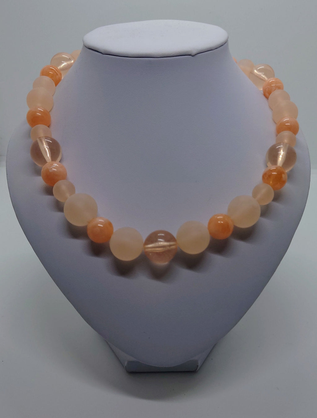 Vintage Necklace Orange Beaded Round Necklace Retro Costume Jewellery Jewelry Peach Screw Clasp Peach Pastel
