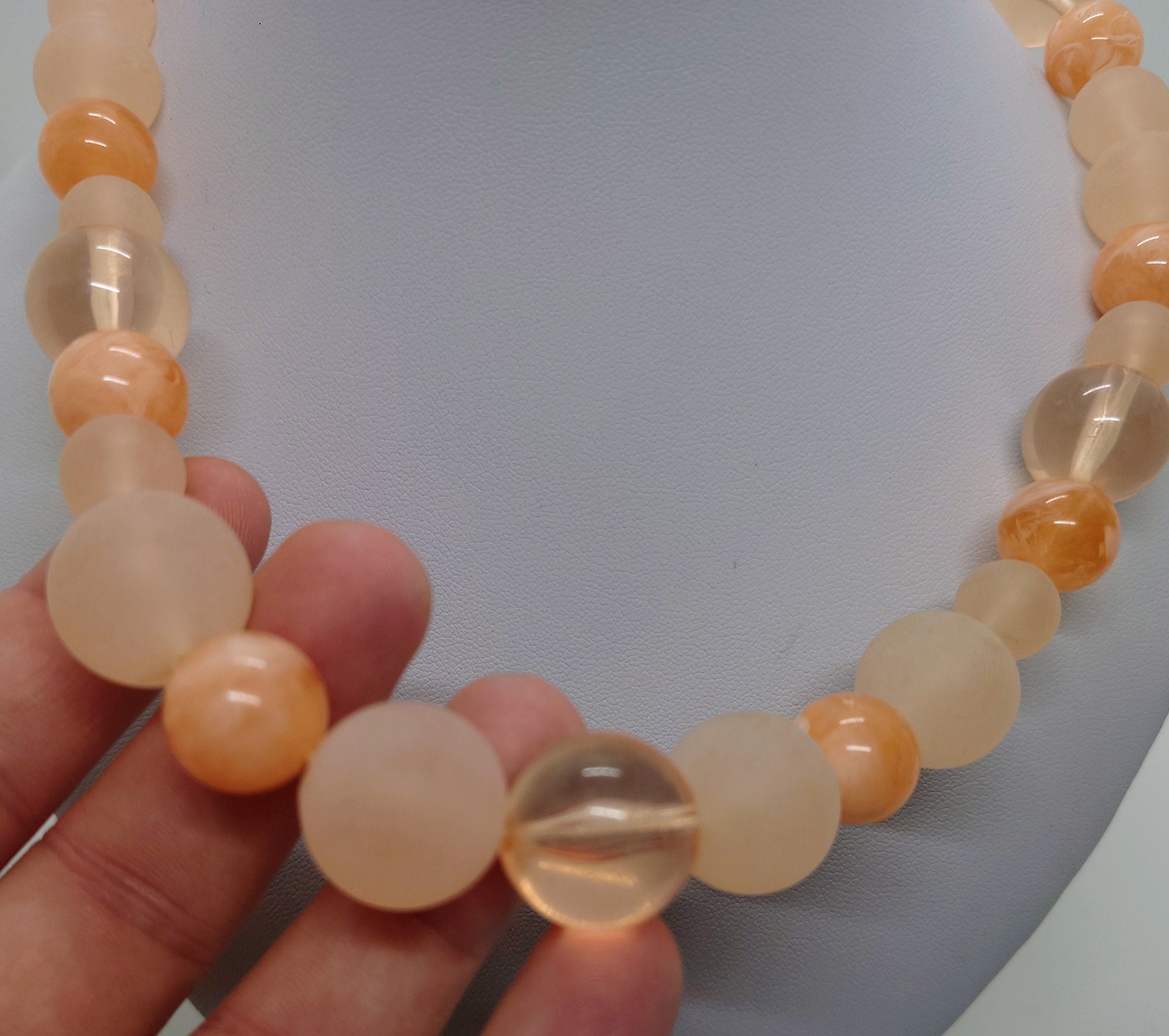 Vintage Necklace Orange Beaded Round Necklace Retro Costume Jewellery Jewelry Peach Screw Clasp Peach Pastel