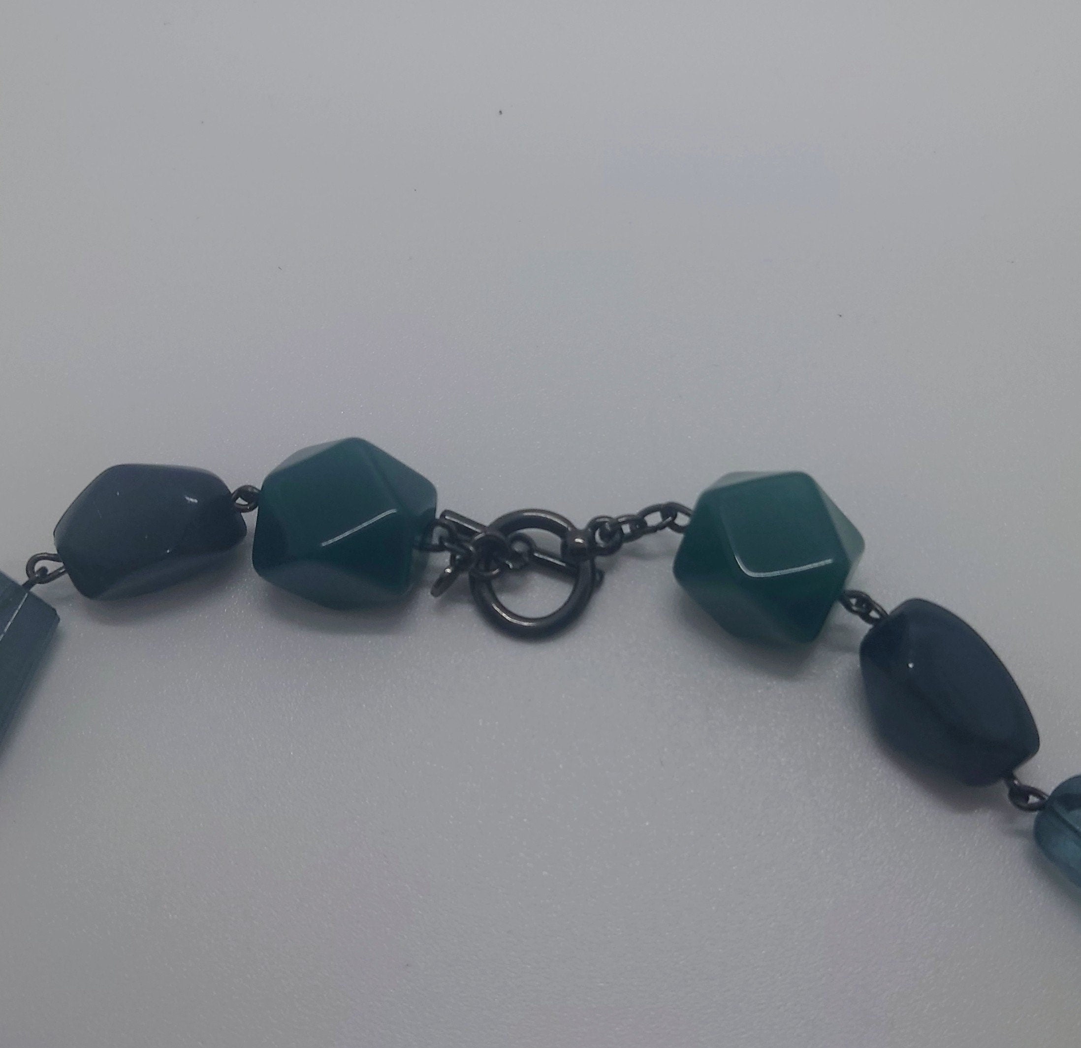Vintage Green Beaded Necklace Lucite Beads, Chunky Costume Jewellery Jewelry  Boho Style