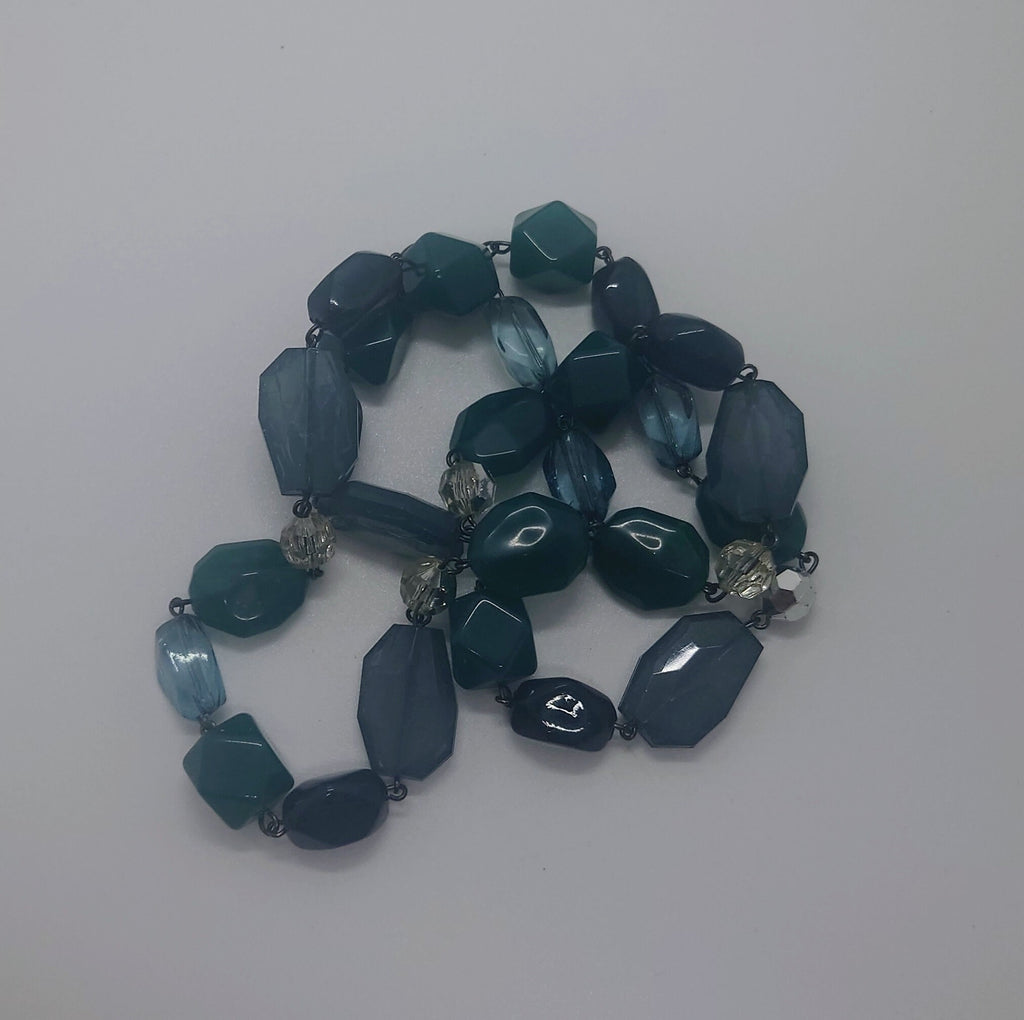 Vintage Green Beaded Necklace Lucite Beads, Chunky Costume Jewellery Jewelry  Boho Style