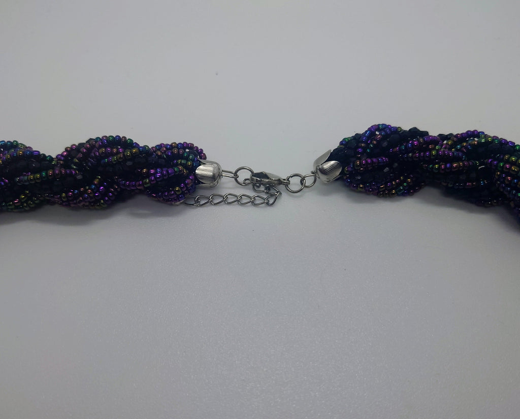 Vintage Necklace Long Multistrand Seed Bead Necklace Metallic Black A/B  Costume Jewellery Jewelry