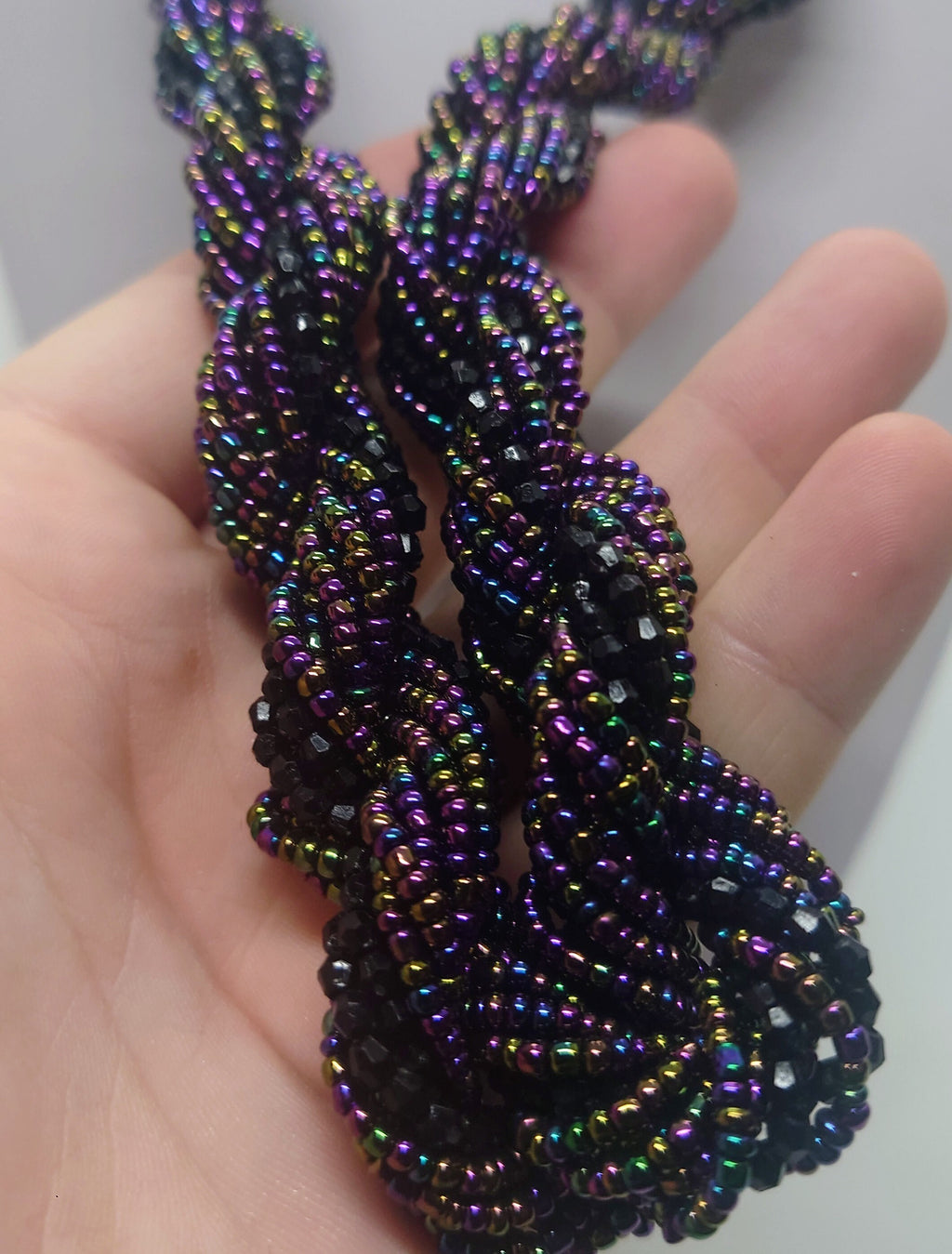 Vintage Necklace Long Multistrand Seed Bead Necklace Metallic Black A/B  Costume Jewellery Jewelry