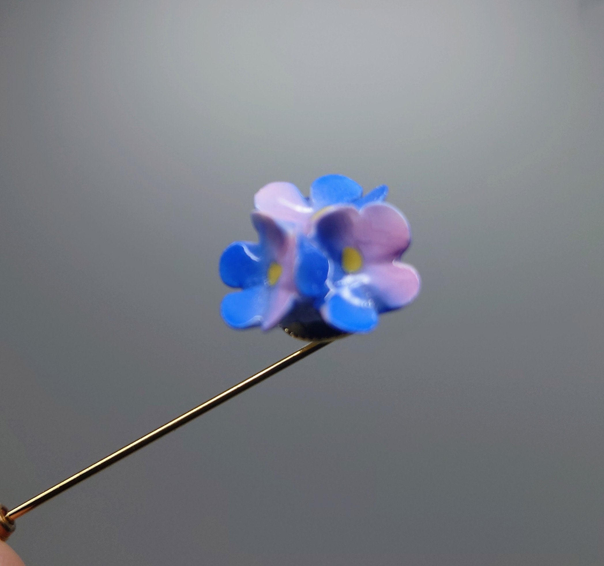 Vintage Hat Pin Floral Pansies Fine Bone China Blue Flower Pin Aynsley Brooch Costume Jewellery Jewelry Boxed bobby pin
