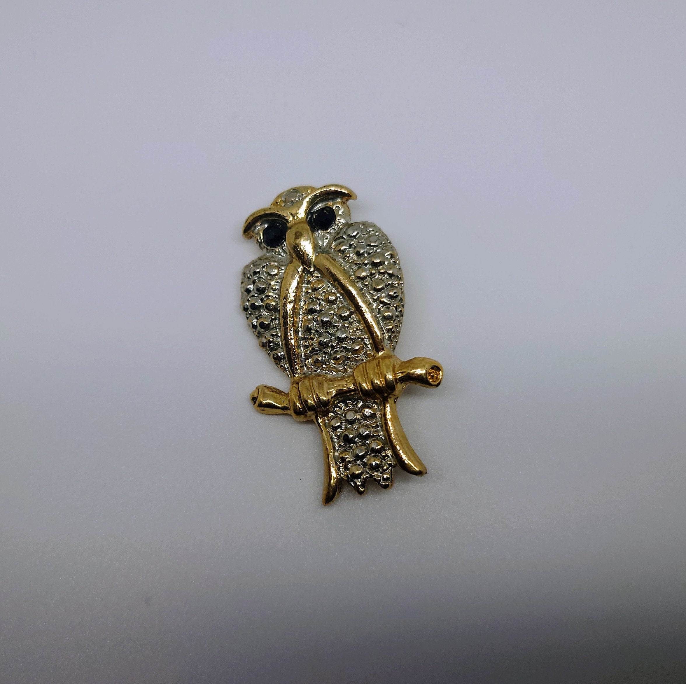 Vintage Gold Owl Brooch Amber Rhinestone Costume Jewellery Jewelry Vintage Bird Pin