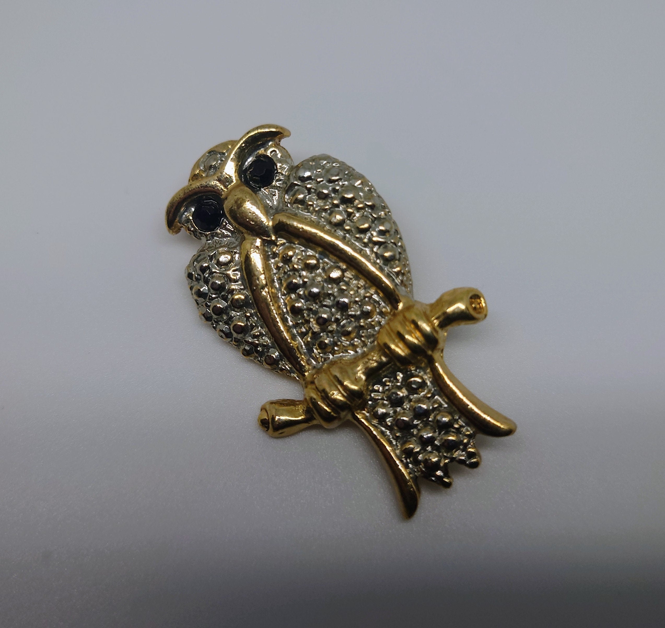 Vintage Gold Owl Brooch Amber Rhinestone Costume Jewellery Jewelry Vintage Bird Pin