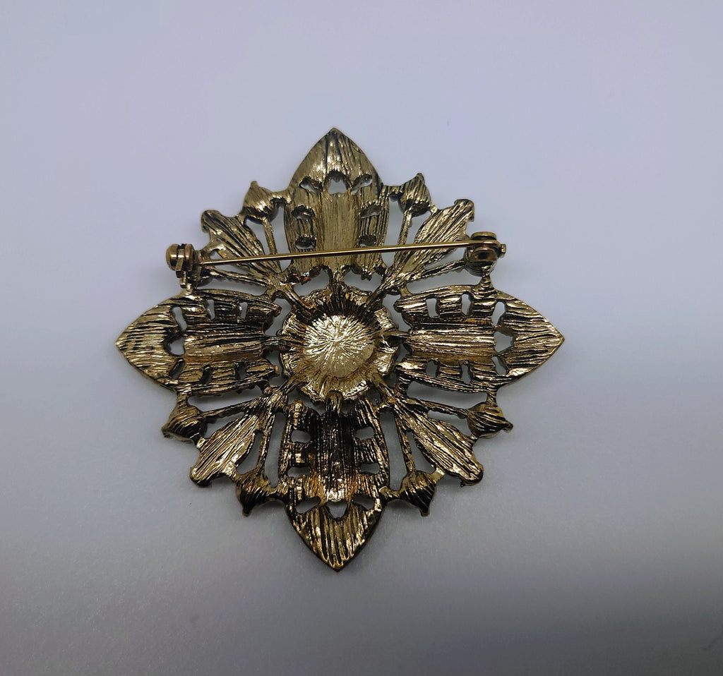 Vintage Silver and White Floral Brooch White Rhinestone Diamond Rhinestone Floral Flower Gold Costume Jewellery Jewelry