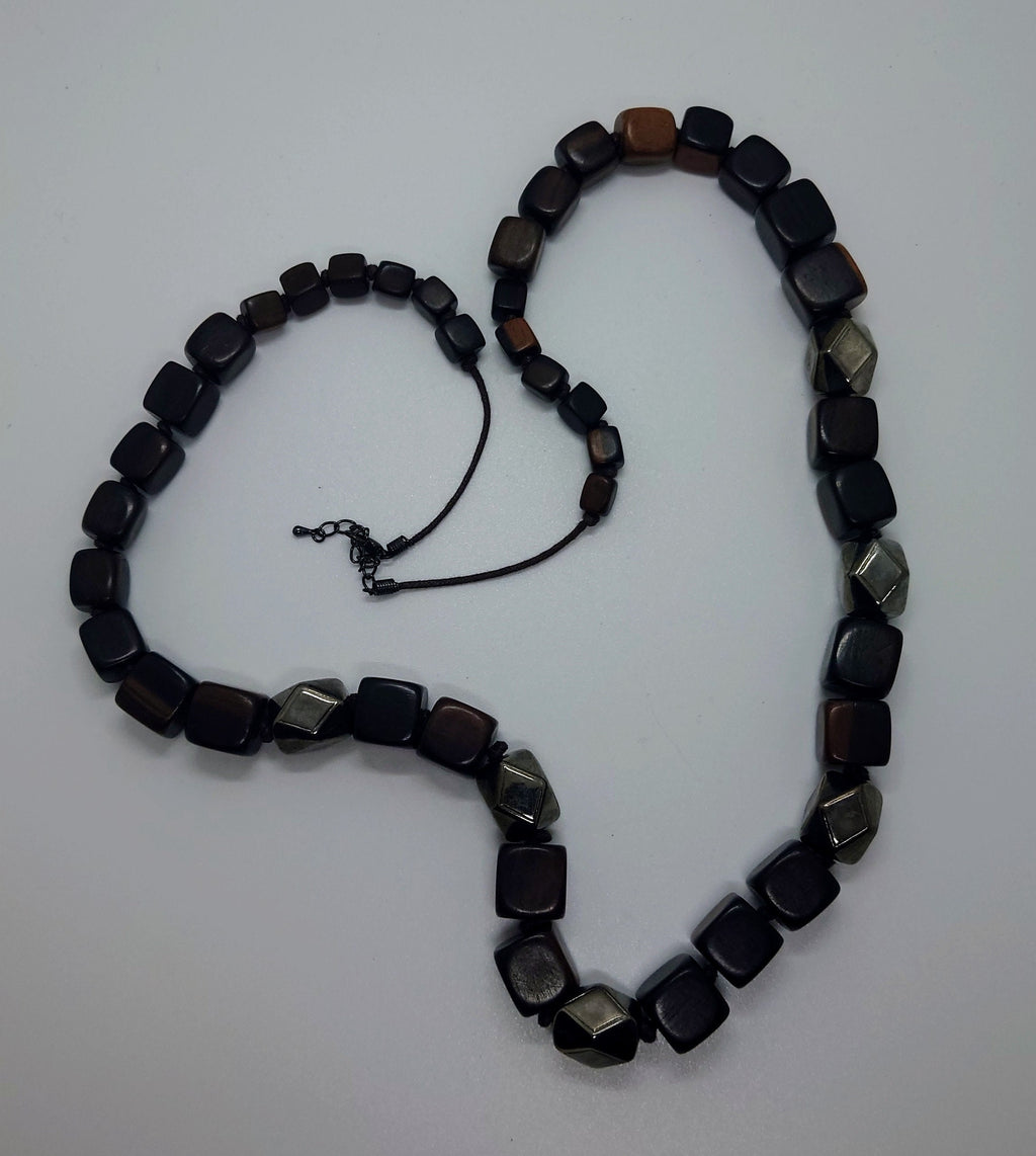 Vintage Necklace Beaded Plastic Brown Retro Long Necklace Costume Jewellery Jewelry Chunky Long Square Beaded Necklace Boho 90's