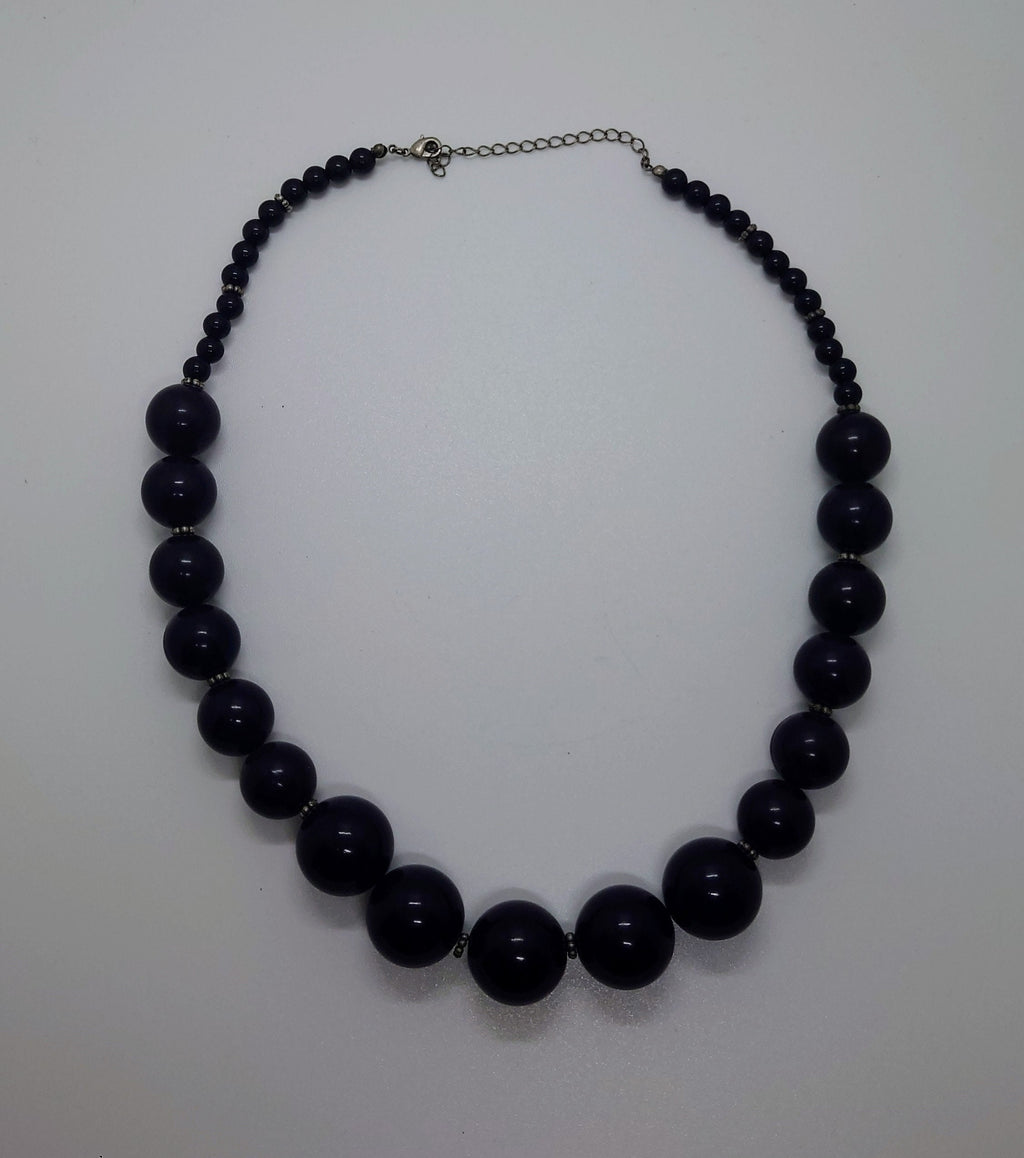Vintage Lucite Black/dark purple Beaded Necklace Graduated Retro Bead Long Chunky Necklace Costume Jewellery Jewelry