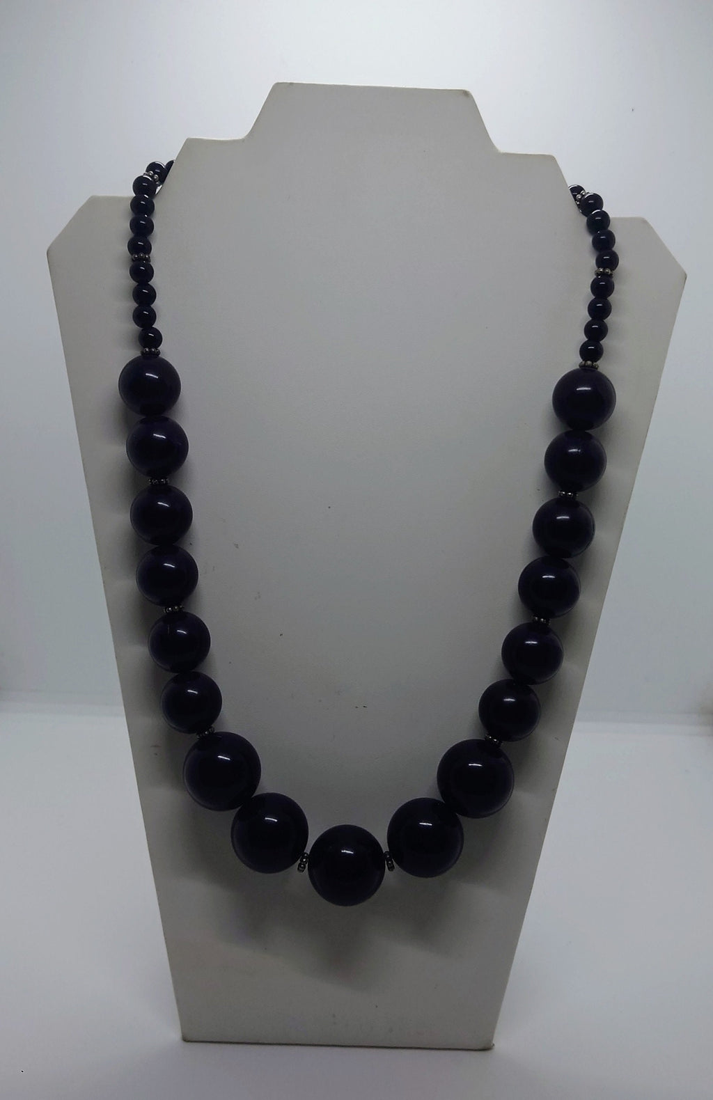 Vintage Lucite Black/dark purple Beaded Necklace Graduated Retro Bead Long Chunky Necklace Costume Jewellery Jewelry