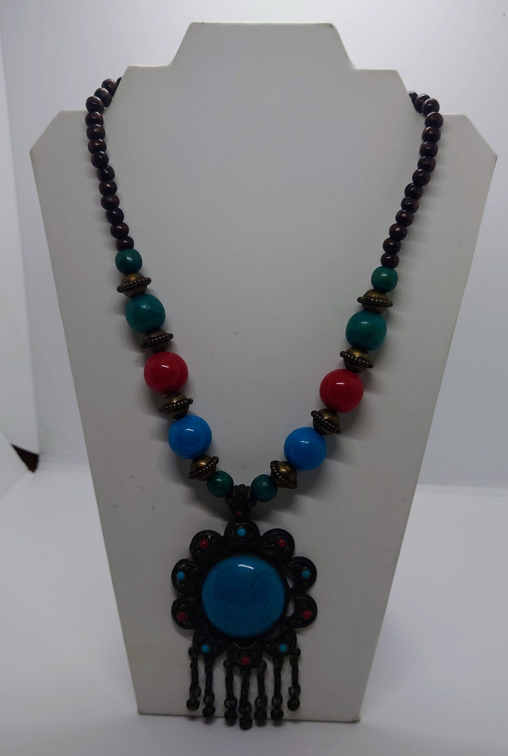 Vintage Blue and Pendant Vintage Necklace Lucite and Metal Bead Lucite Pendant Costume Jewellery Jewelry Boho Chunky Pendant Necklace