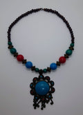 Vintage Blue and Pendant Vintage Necklace Lucite and Metal Bead Lucite Pendant Costume Jewellery Jewelry Boho Chunky Pendant Necklace