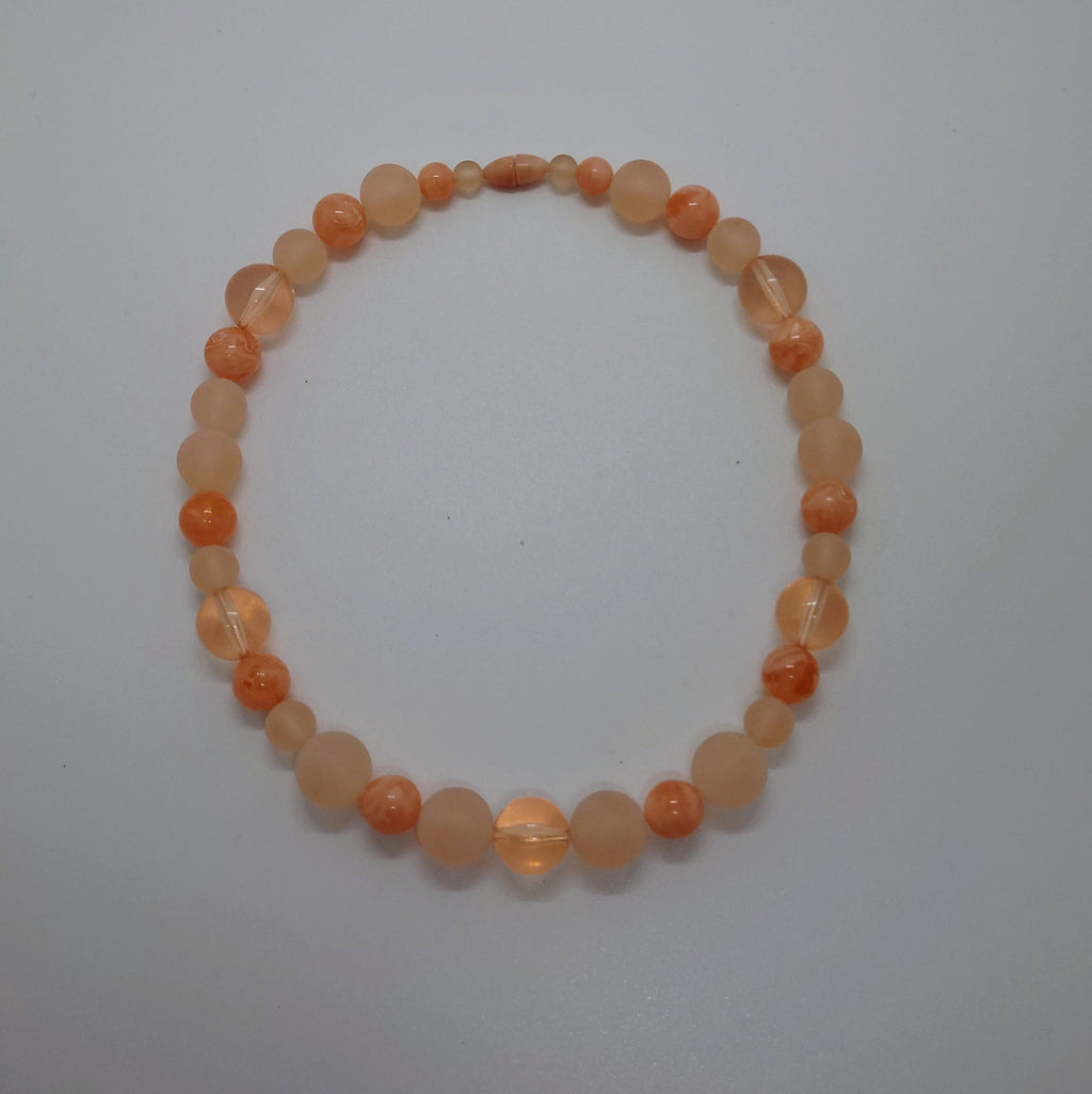 Vintage Necklace Orange Beaded Round Necklace Retro Costume Jewellery Jewelry Peach Screw Clasp Peach Pastel