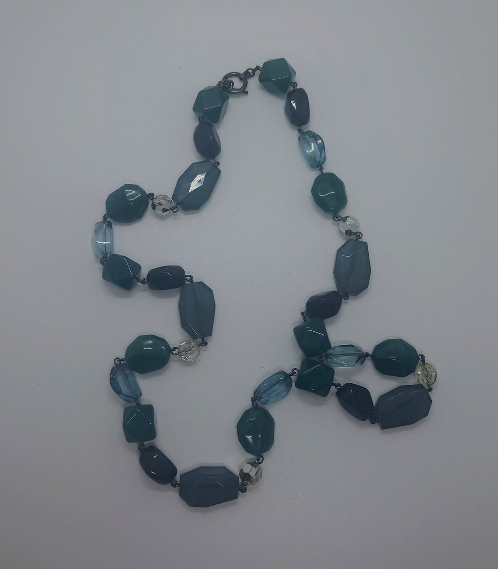 Vintage Green Beaded Necklace Lucite Beads, Chunky Costume Jewellery Jewelry  Boho Style