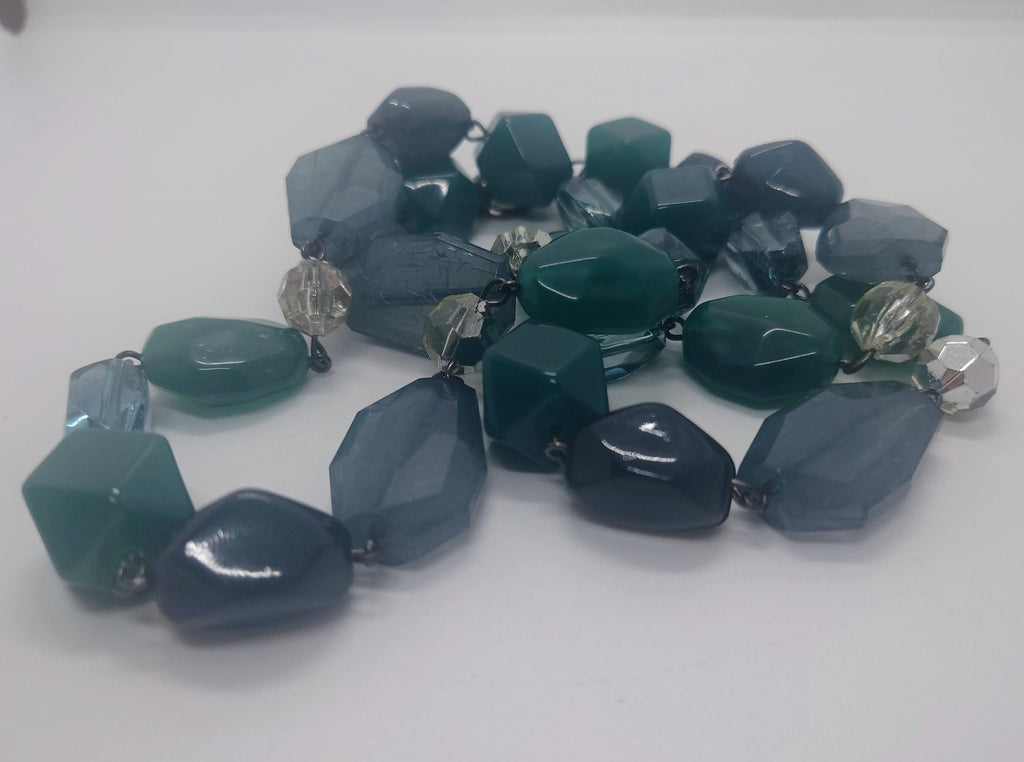 Vintage Green Beaded Necklace Lucite Beads, Chunky Costume Jewellery Jewelry  Boho Style