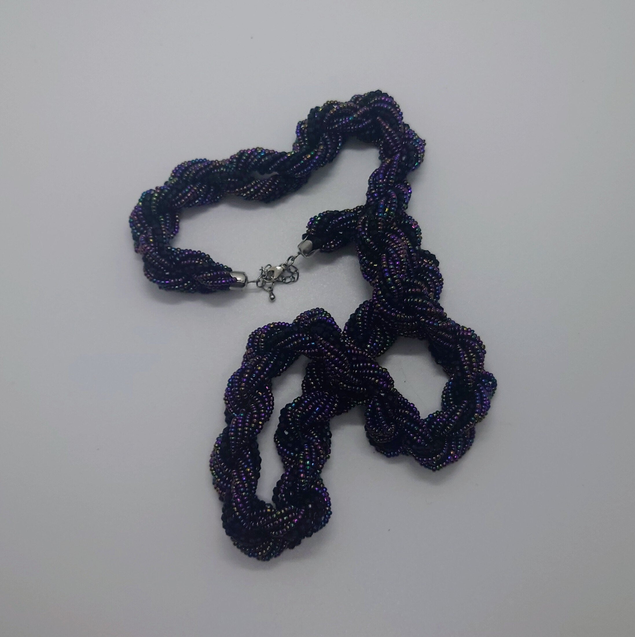 Vintage Necklace Long Multistrand Seed Bead Necklace Metallic Black A/B  Costume Jewellery Jewelry
