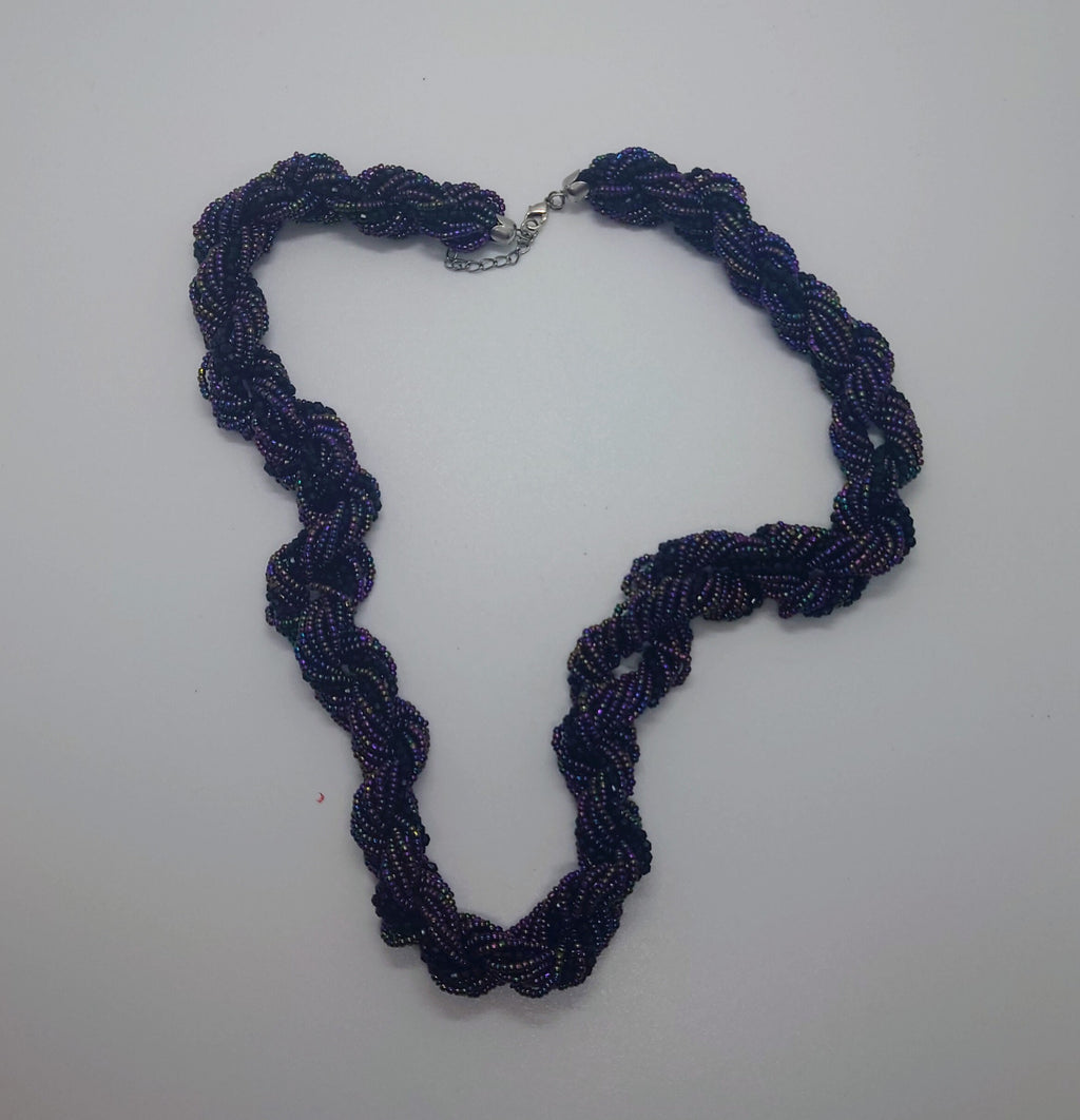 Vintage Necklace Long Multistrand Seed Bead Necklace Metallic Black A/B  Costume Jewellery Jewelry
