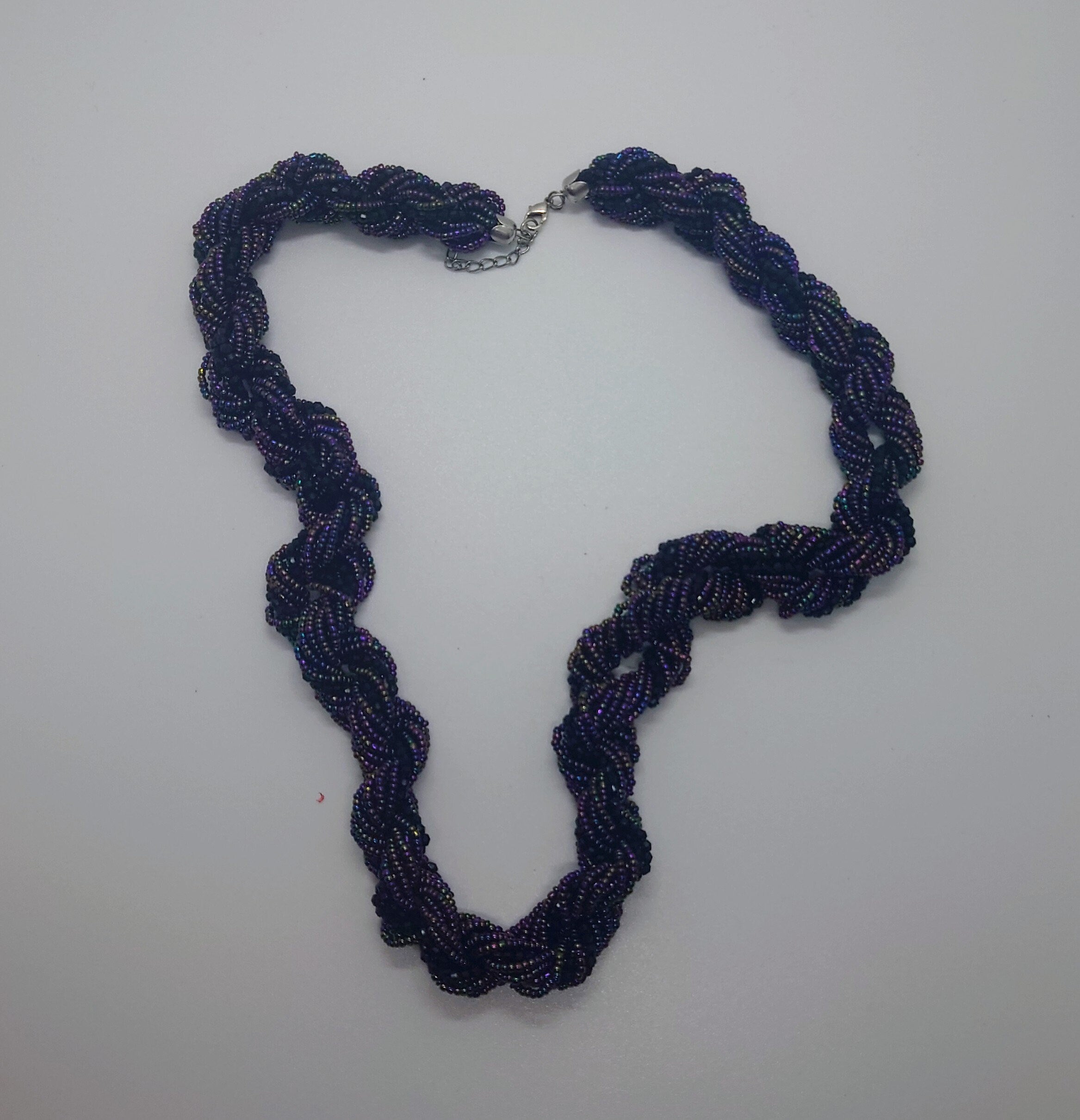 Vintage Necklace Long Multistrand Seed Bead Necklace Metallic Black A/B  Costume Jewellery Jewelry