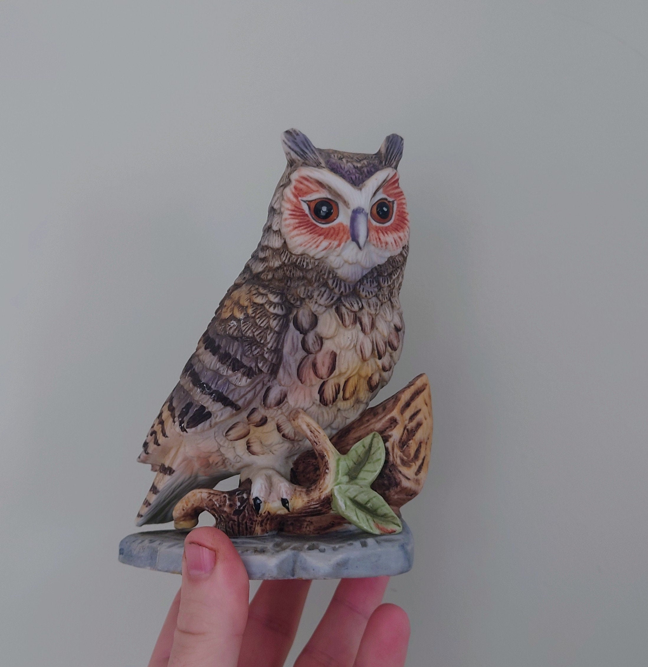 Vintage Owl Figurine Bird Ornament Brown Hoot Owl Ceramic Owl and Chick Barn Owl Kitsch