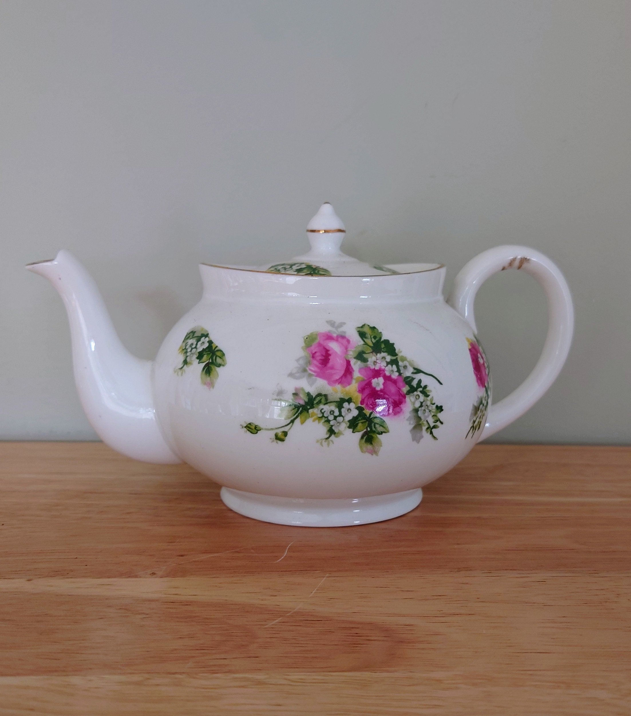 Vintage Teapot Novelty Aynsley Porcelain Pink Rose Ceramic Floral Cottage Chic Teapot Country Garden Flowers Teapot Collection