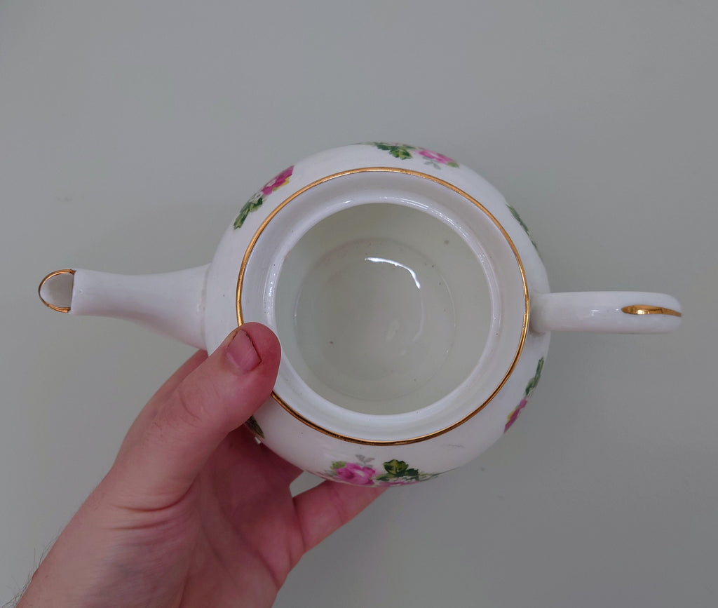 Vintage Teapot Novelty Aynsley Porcelain Pink Rose Ceramic Floral Cottage Chic Teapot Country Garden Flowers Teapot Collection