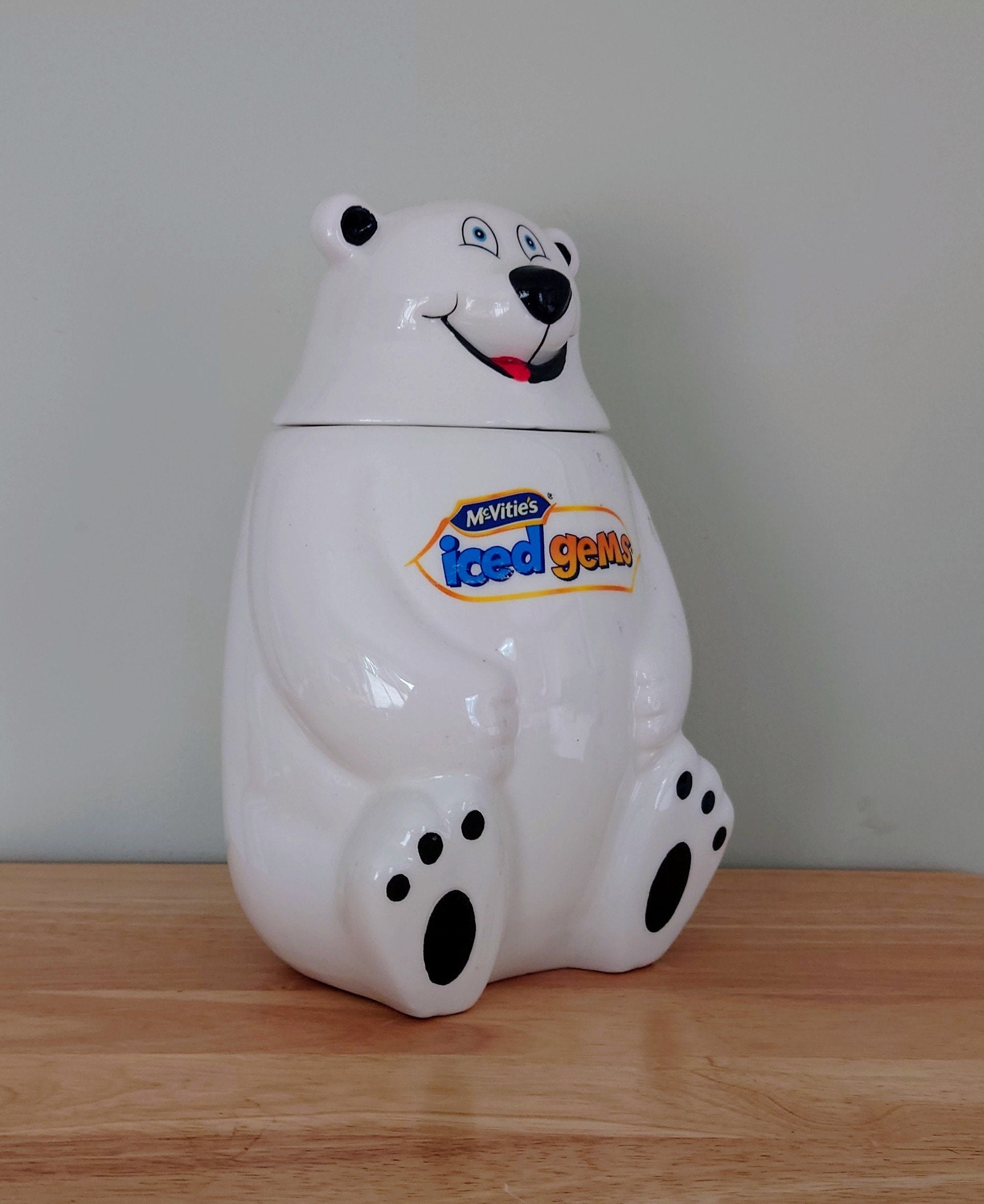 Vintage Bear Cookie Jar Biscuit Jar  kitsch kitchen McVities Iced Gems White Polar Bear Novelty Biscuit Barrel Cookie Storage Jar Barell