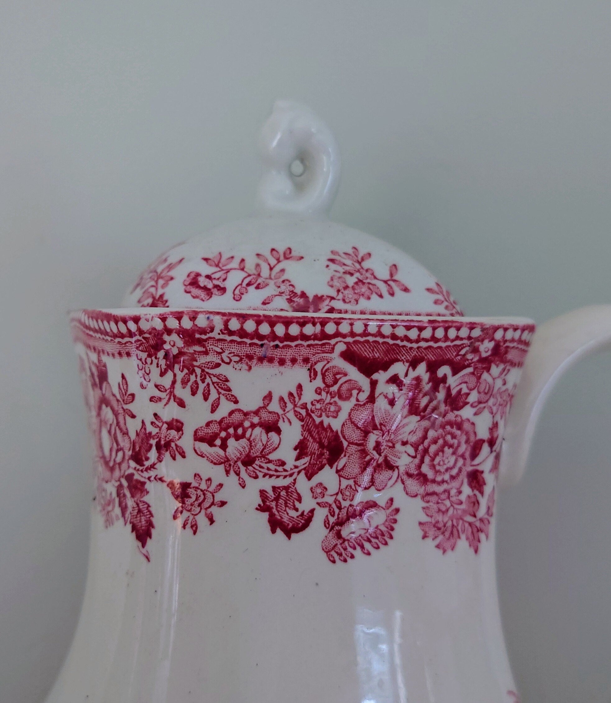 Vintage Coffee Pot Myotts Country life, Red Ceramic Teapot/Coffee Pot Vintage Tea Party Red Print Pottery Made in Staffordshire