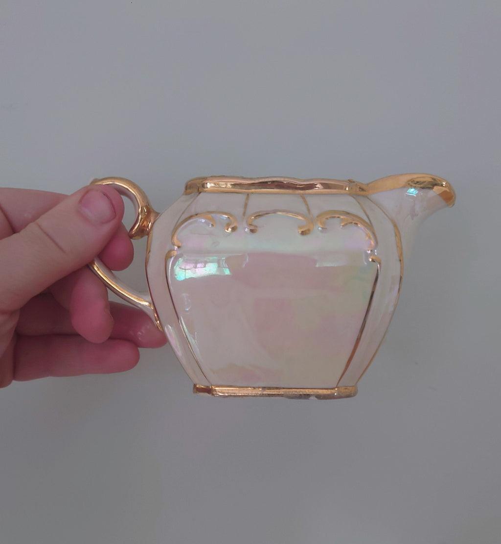 Vintage Saddler Milk Jug 1950's Mid Century Pottery Milk Jug Cream Lustre Gold Gilt Made in England Creamer
