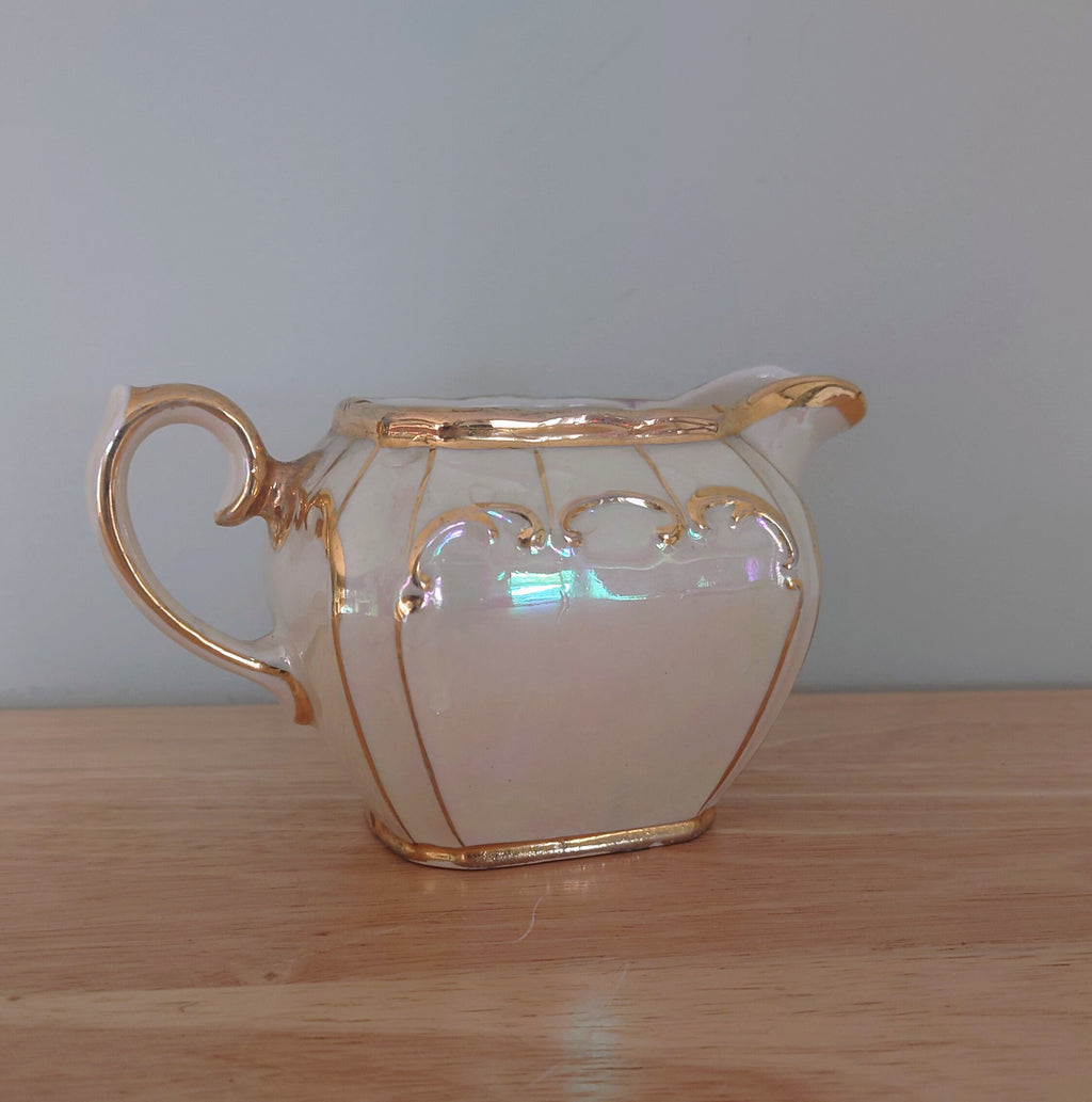 Vintage Saddler Milk Jug 1950's Mid Century Pottery Milk Jug Cream Lustre Gold Gilt Made in England Creamer
