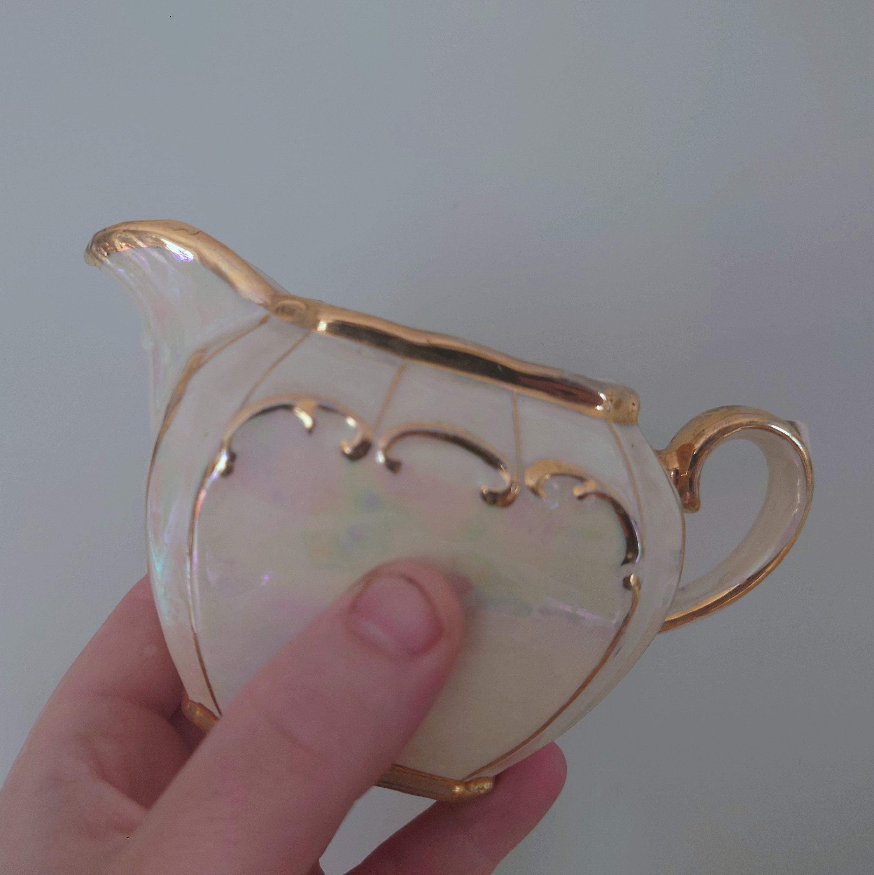 Vintage Saddler Milk Jug 1950's Mid Century Pottery Milk Jug Cream Lustre Gold Gilt Made in England Creamer