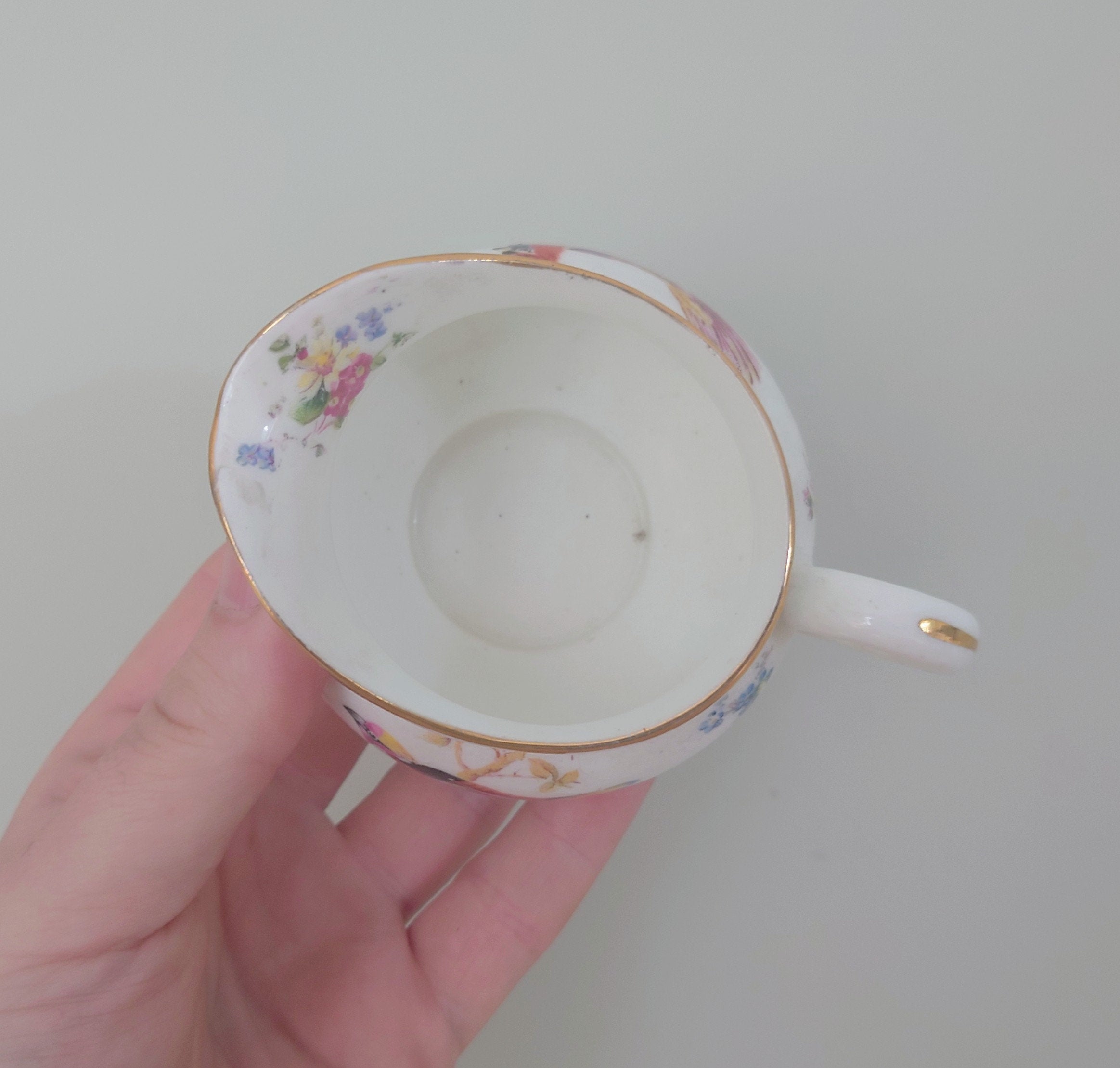 Vintage Milk Jug and Sugar Bowl Royal Doulton Fine Bone China Made in England Blue and White Porcelain Afternoon Tea Gold Gilt Floral Bird
